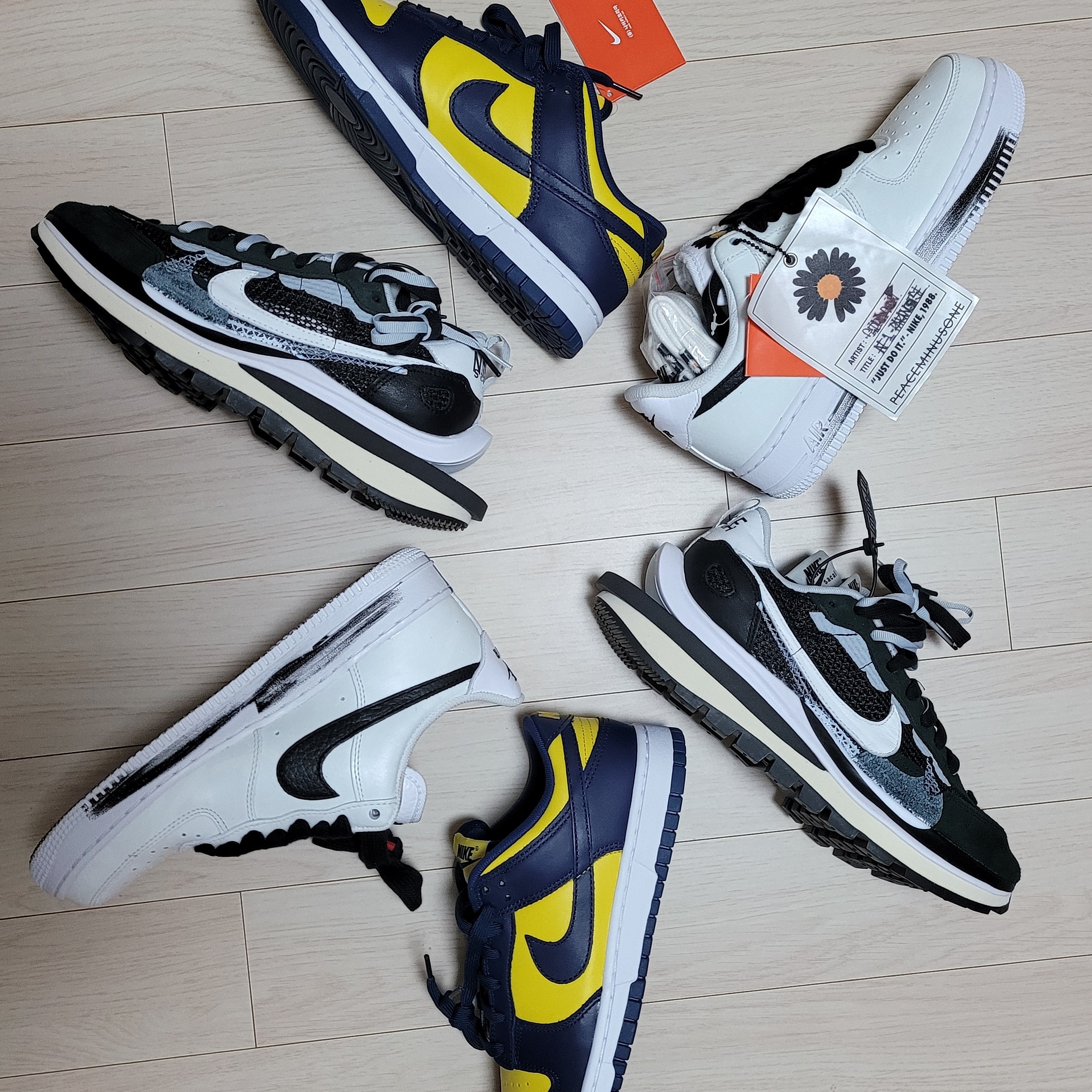 Nike x Peaceminusone Air Force 1 Low Para-Noise 2.0, Nike x Sacai VaporWaffle Black White 착용 스타일 - 2