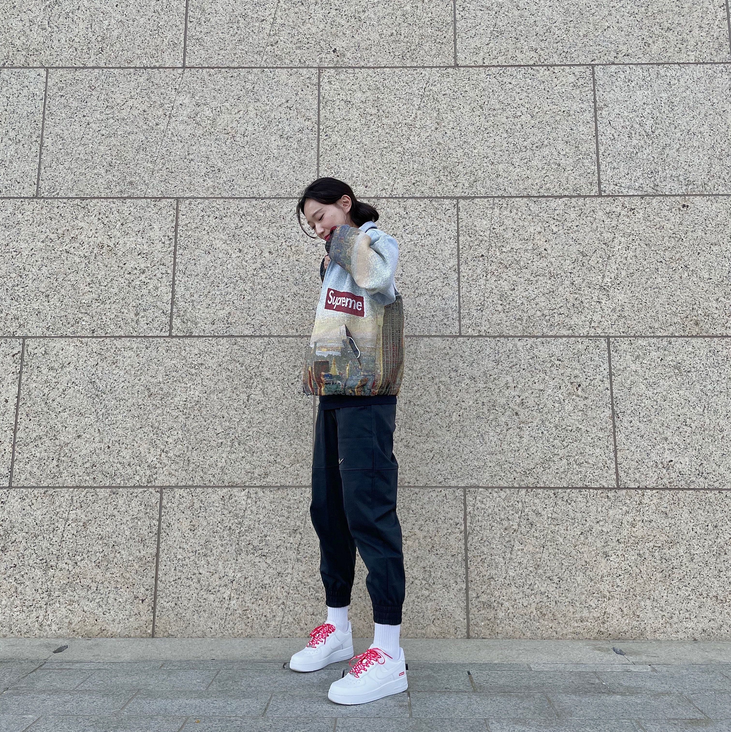 Supreme Aerial Tapestry Harrington Jacket - 20FW, Nike x Supreme Air Force 1 Low White 착용 스타일