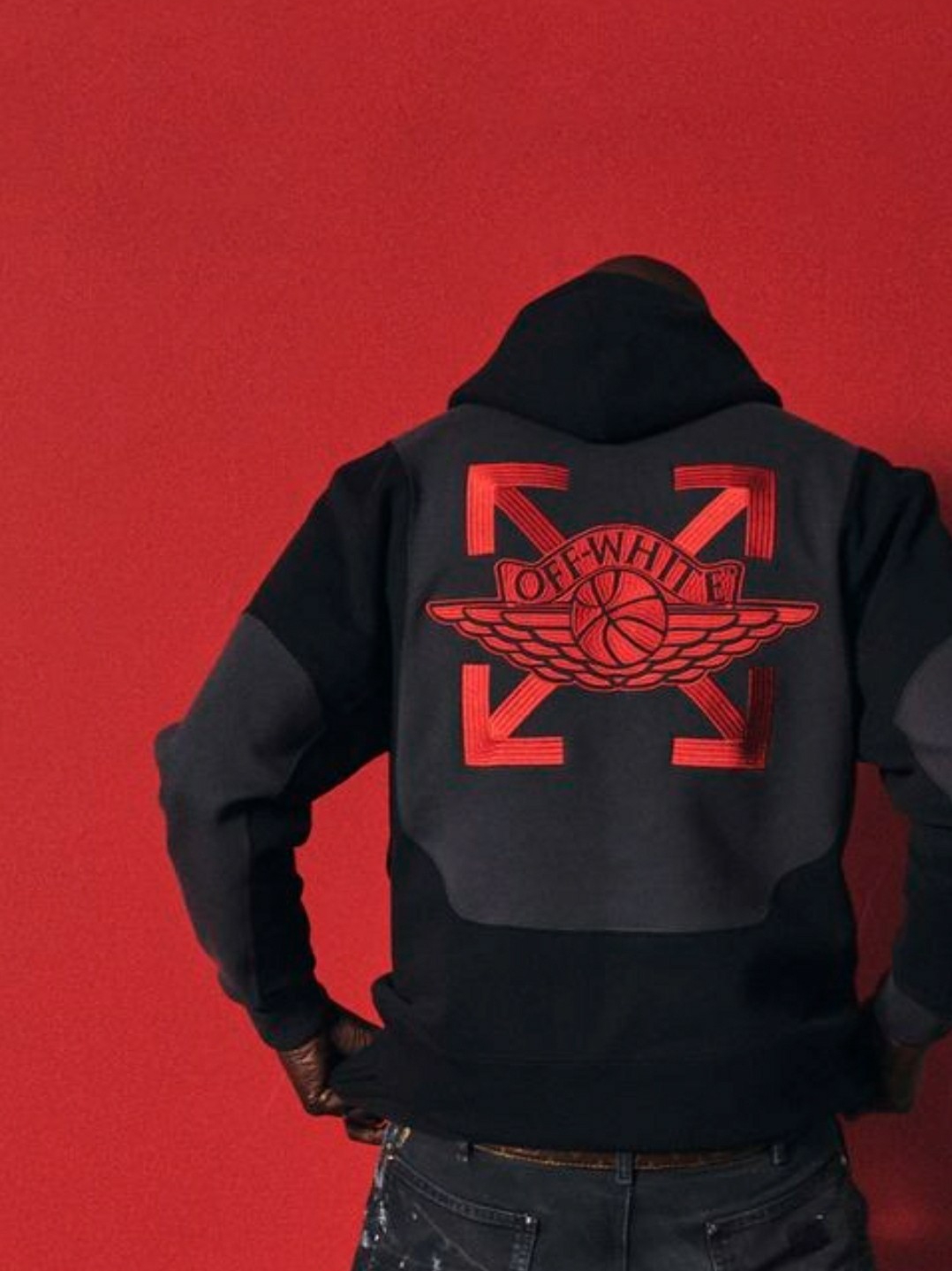 Jordan x Off-White Fleece Pullover Hoodie Black - Asia 착용 스타일 - 1