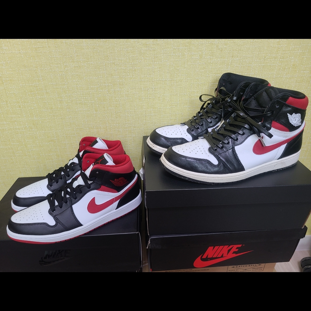 Jordan 1 Mid Gym Red Black White, Jordan 1 Retro High OG Gym Red 착용 스타일 - 1
