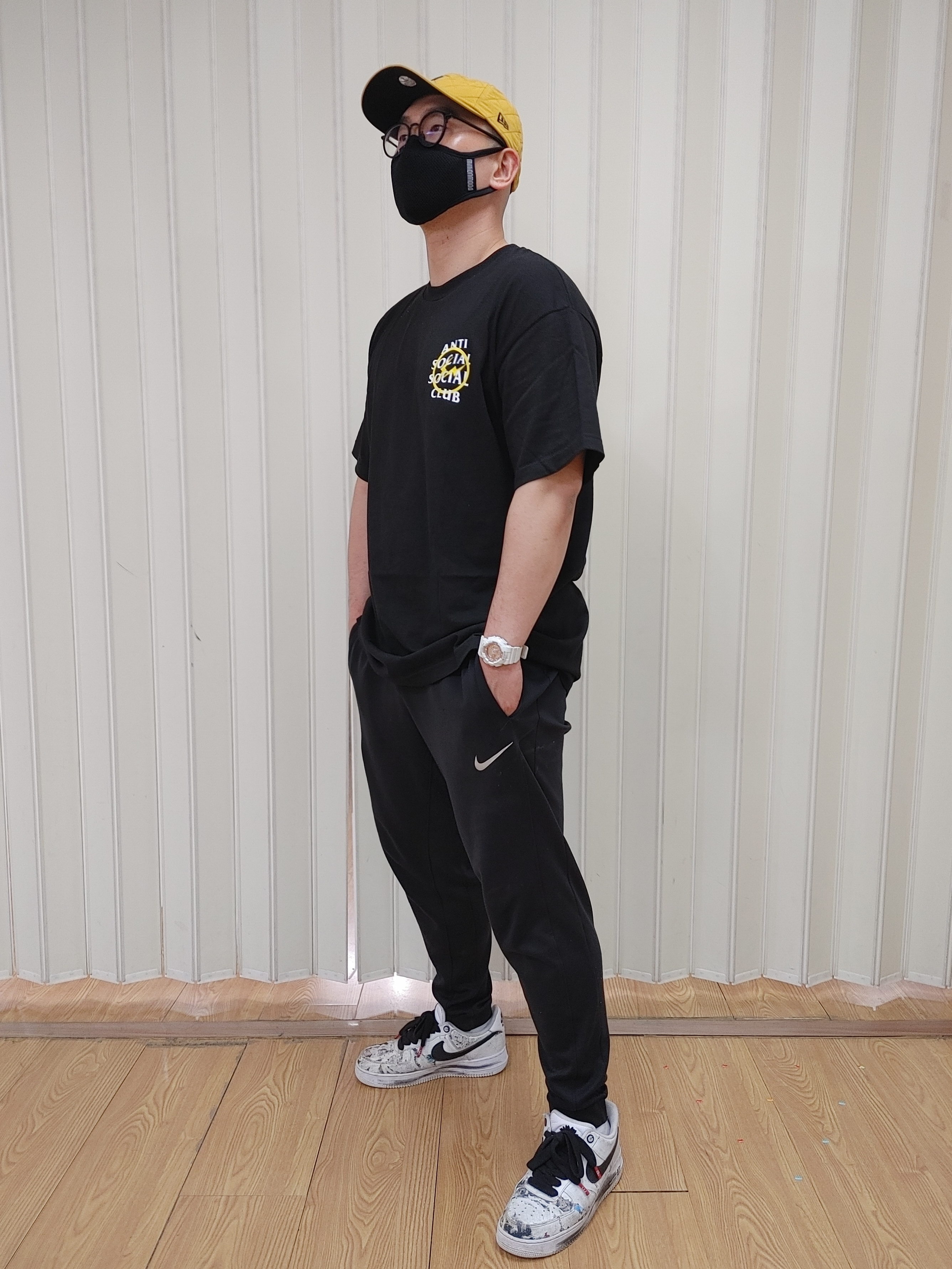 Nike x Peaceminusone Air Force 1 Low Para-Noise 2.0, Anti Social Social Club x Fragment Bolt T-Shirt Yellow 착용 스타일 - 1