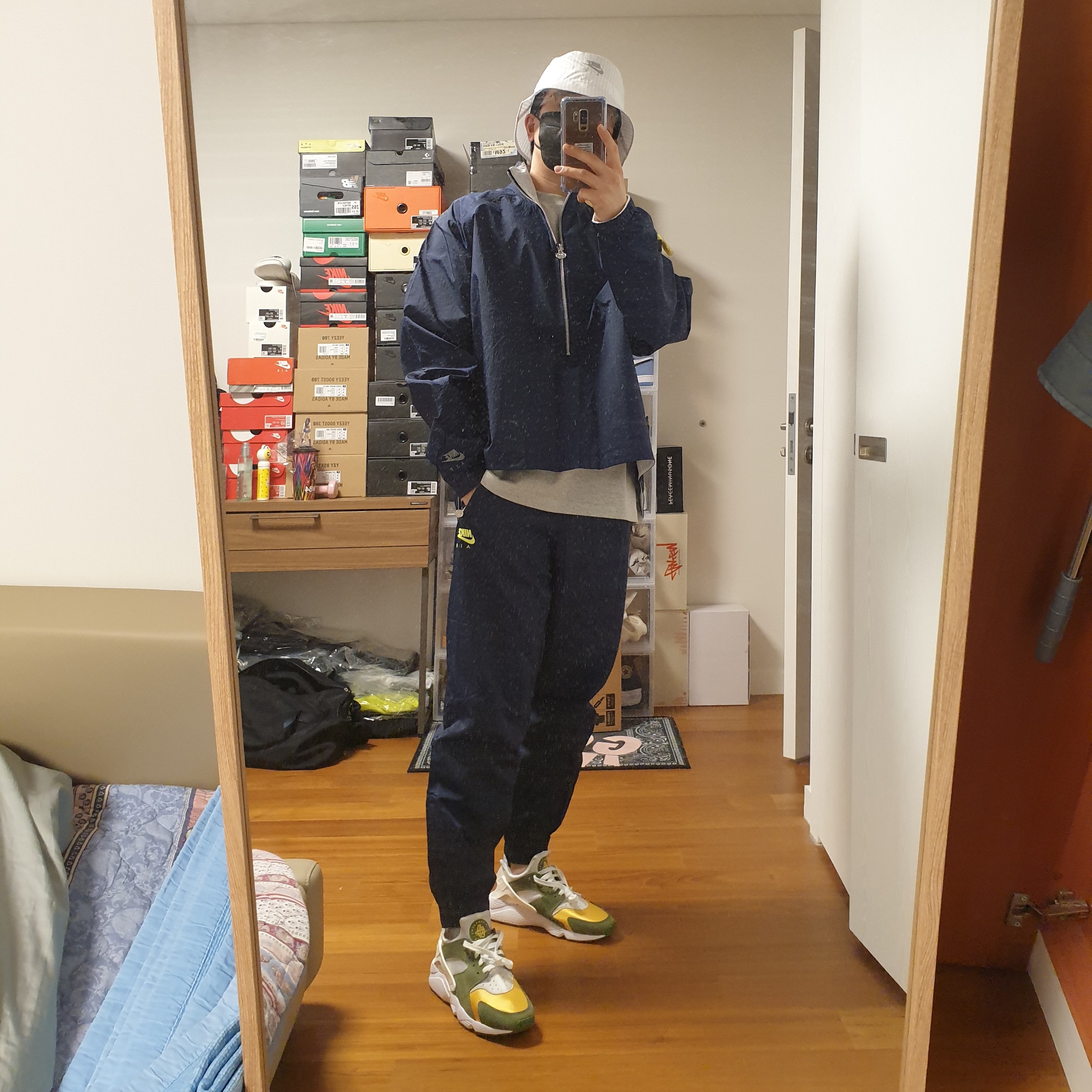 Nike x Kim Jones Reversible Wind Breaker Navy - US/EU, Nike x Kim Jones Oversized T-Shirt Grey Heather - US/EU 착용 스타일 - 1