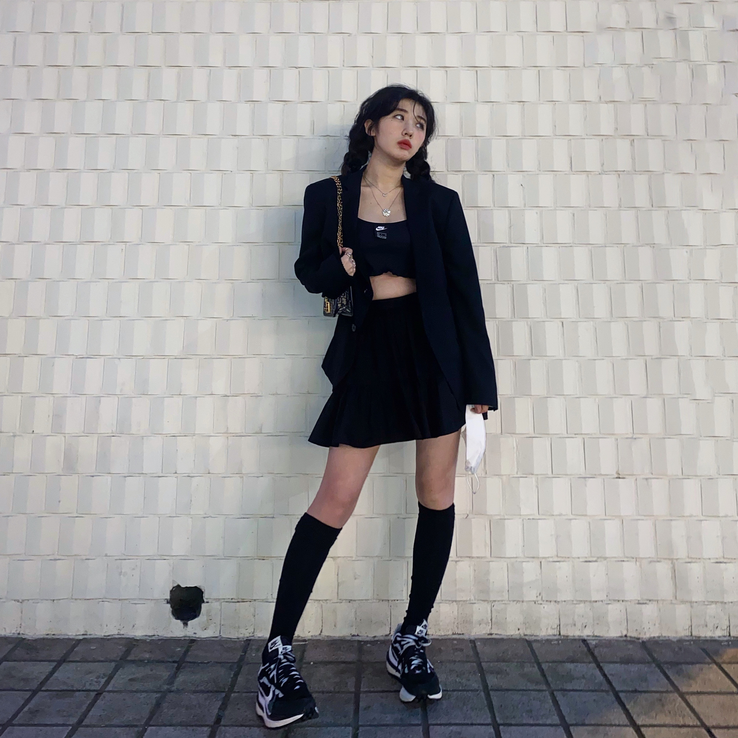 Nike x Sacai VaporWaffle Black White 착용 스타일