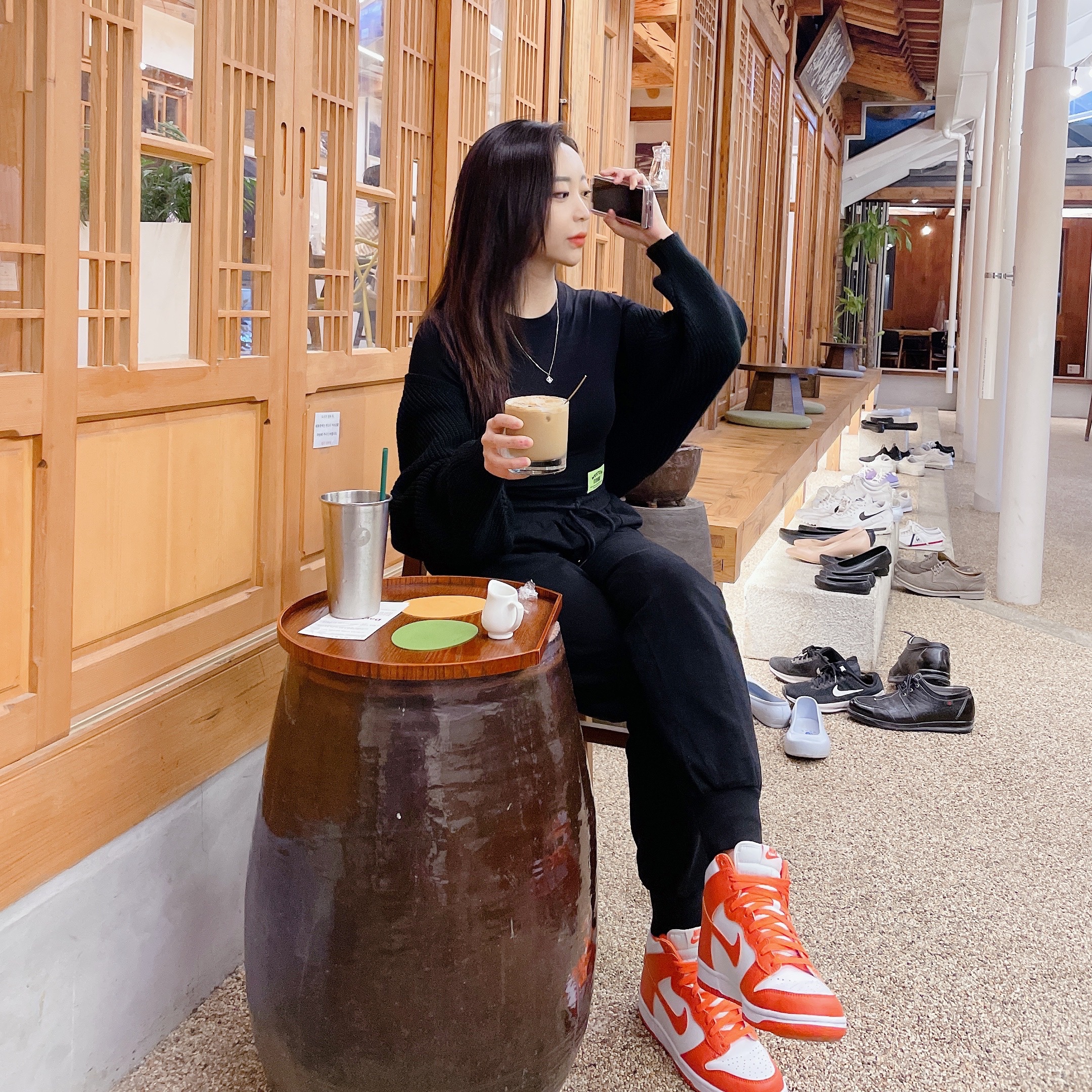 (W) Nike Dunk High Orange Blaze 착용 스타일