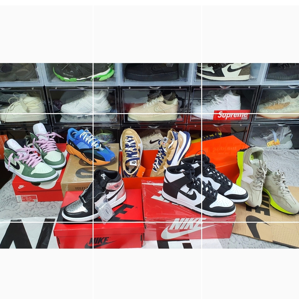 (W) Jordan 1 Retro High OG Silver Toe, Nike x Sacai VaporWaffle Sesame and Blue Void 착용 스타일