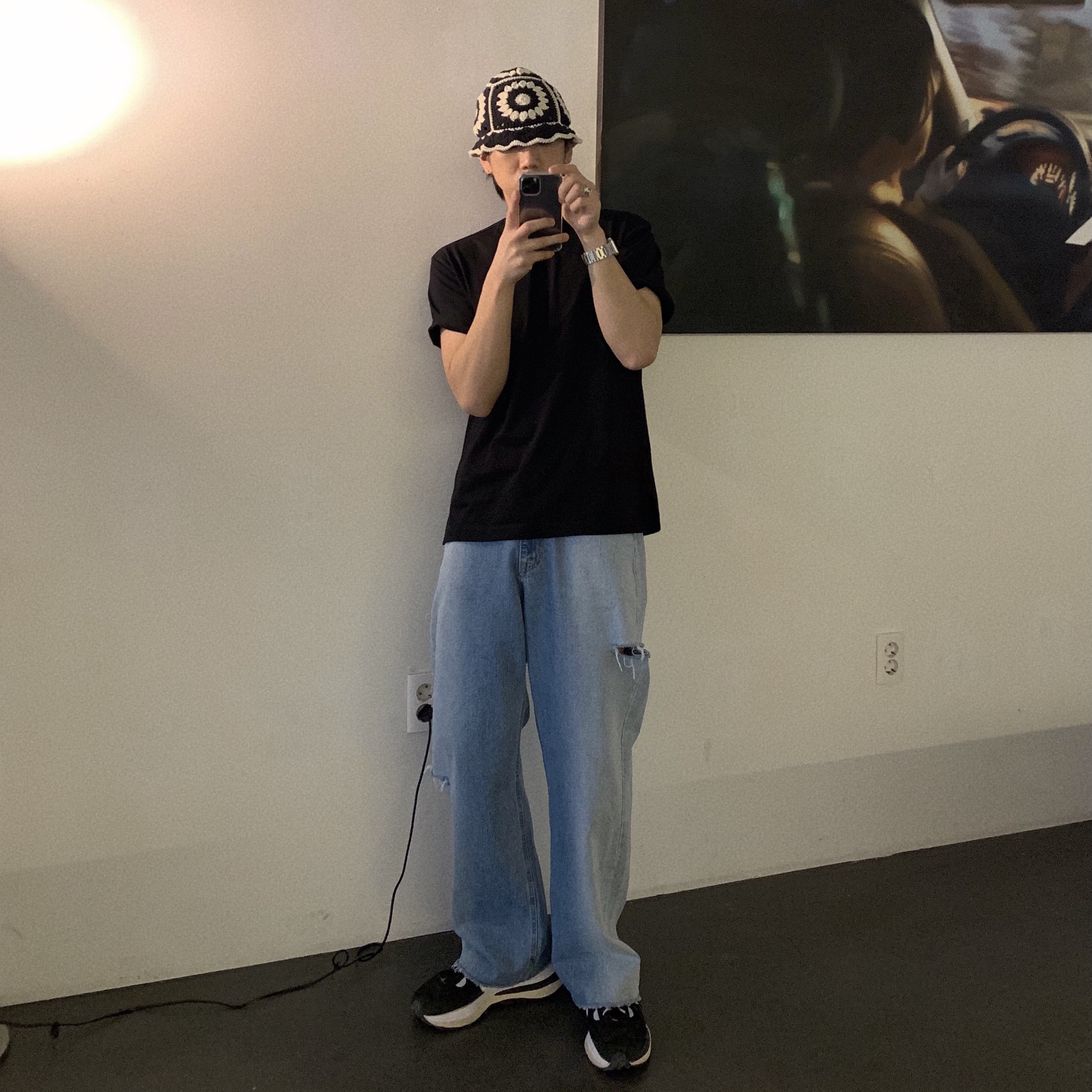 Nike x Sacai VaporWaffle Black White 착용 스타일 - 2