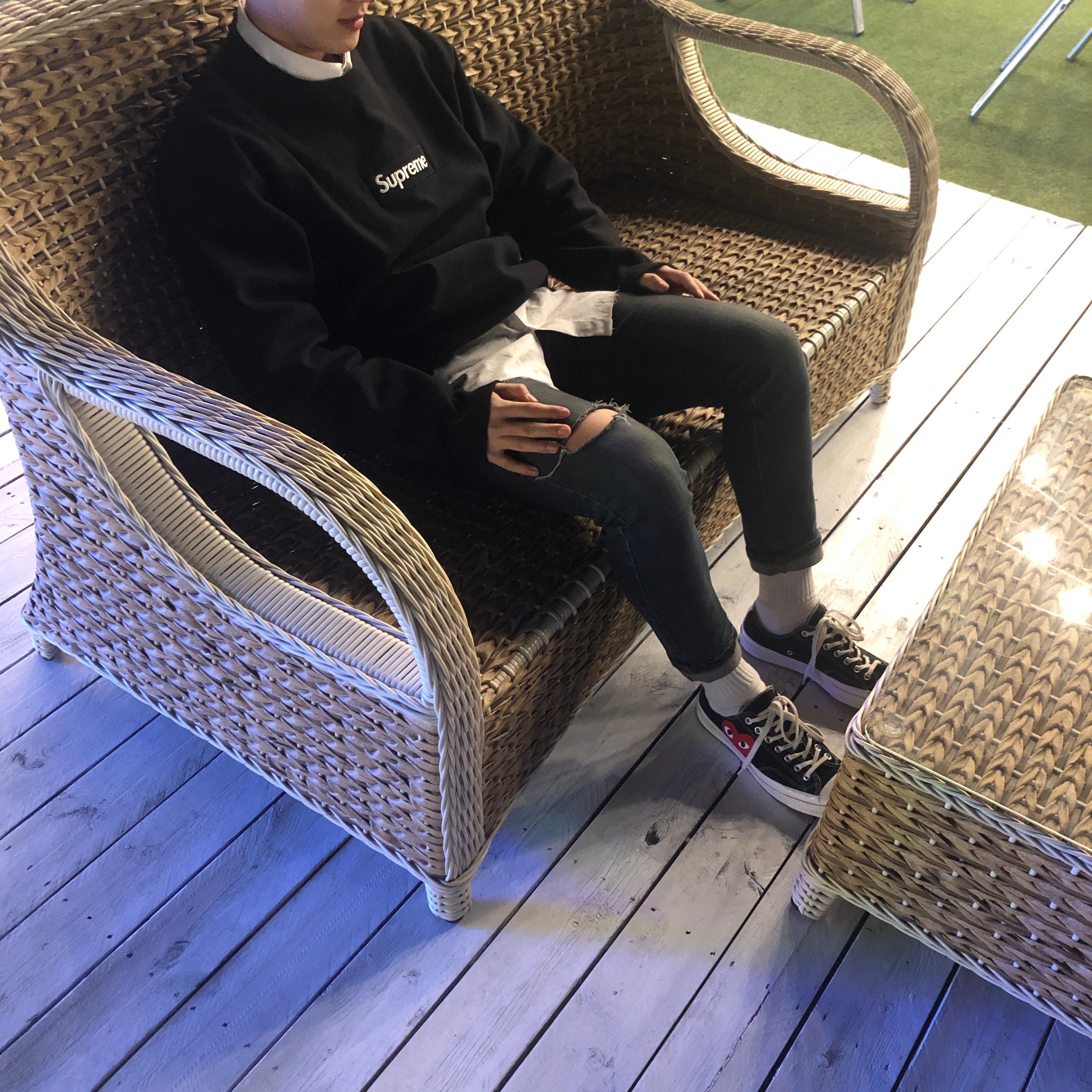 Converse x Play Comme des Garcons Chuck 70 Ox Black 착용 스타일