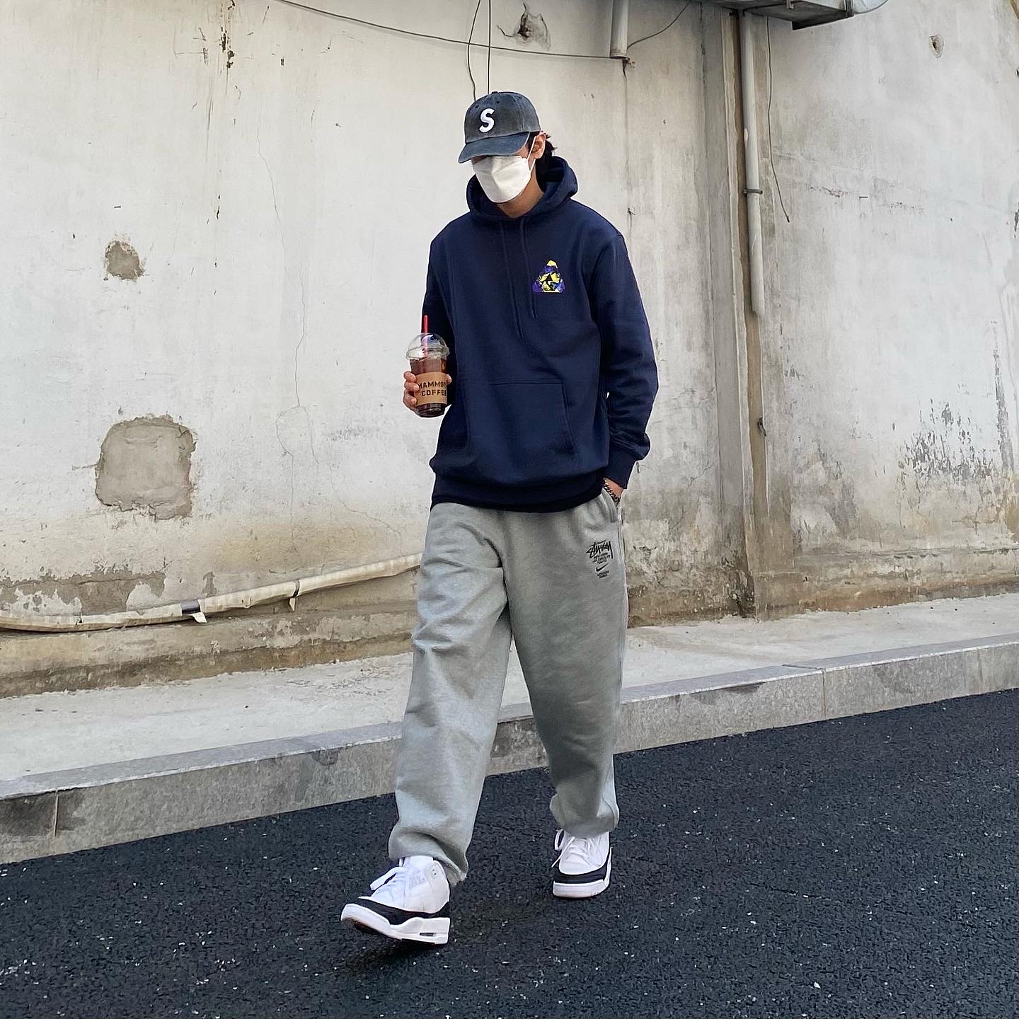 Jordan 3 x Fragment Retro SP White Black, Palace Tri-Camo Hood Navy - 20FW 착용 스타일 - 2