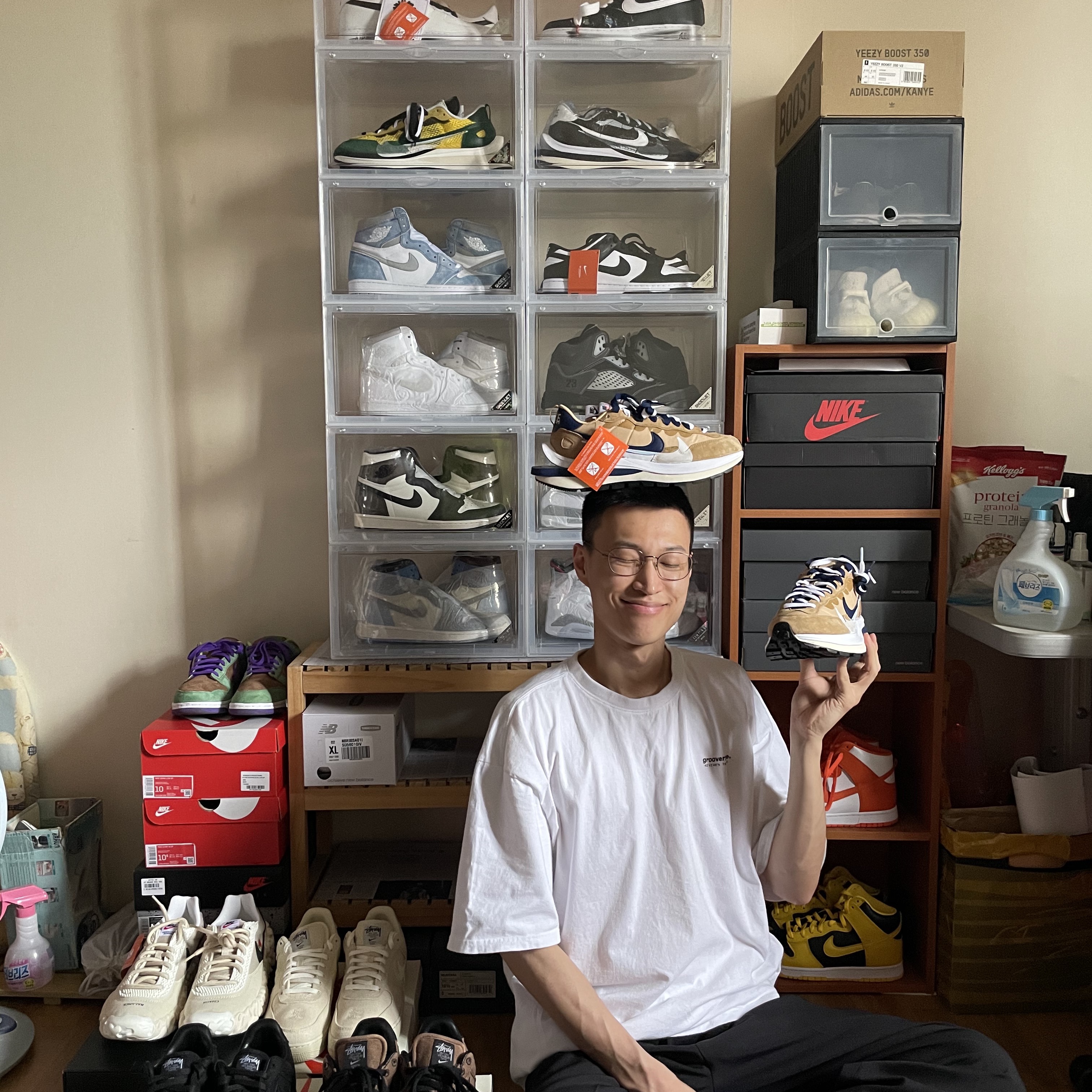 Nike x Sacai VaporWaffle Sesame and Blue Void 착용 스타일