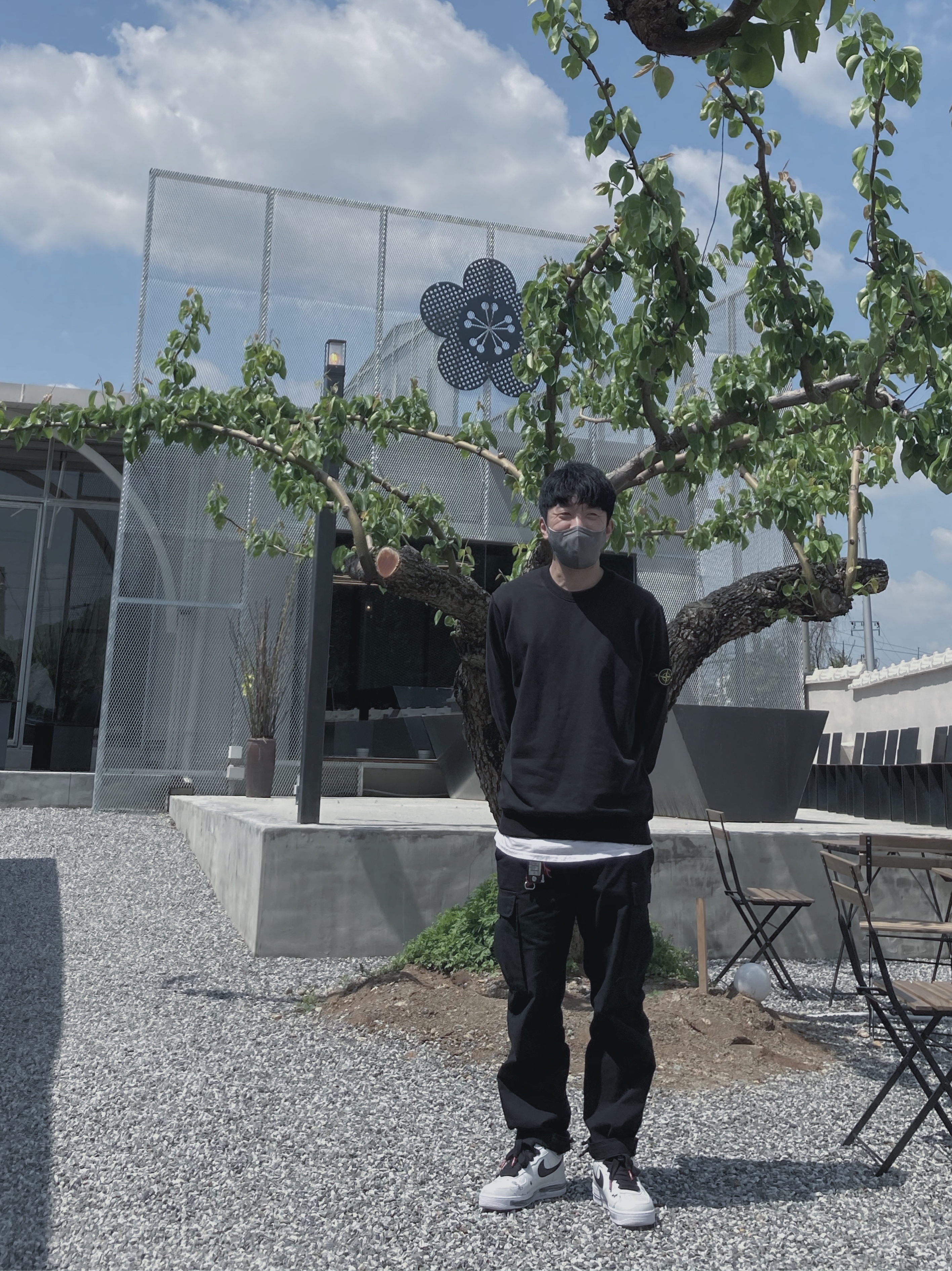 Nike x Peaceminusone Air Force 1 Low Para-Noise 2.0, Stone Island 63051 Crewneck Sweatshirt Black - 21SS 착용 스타일