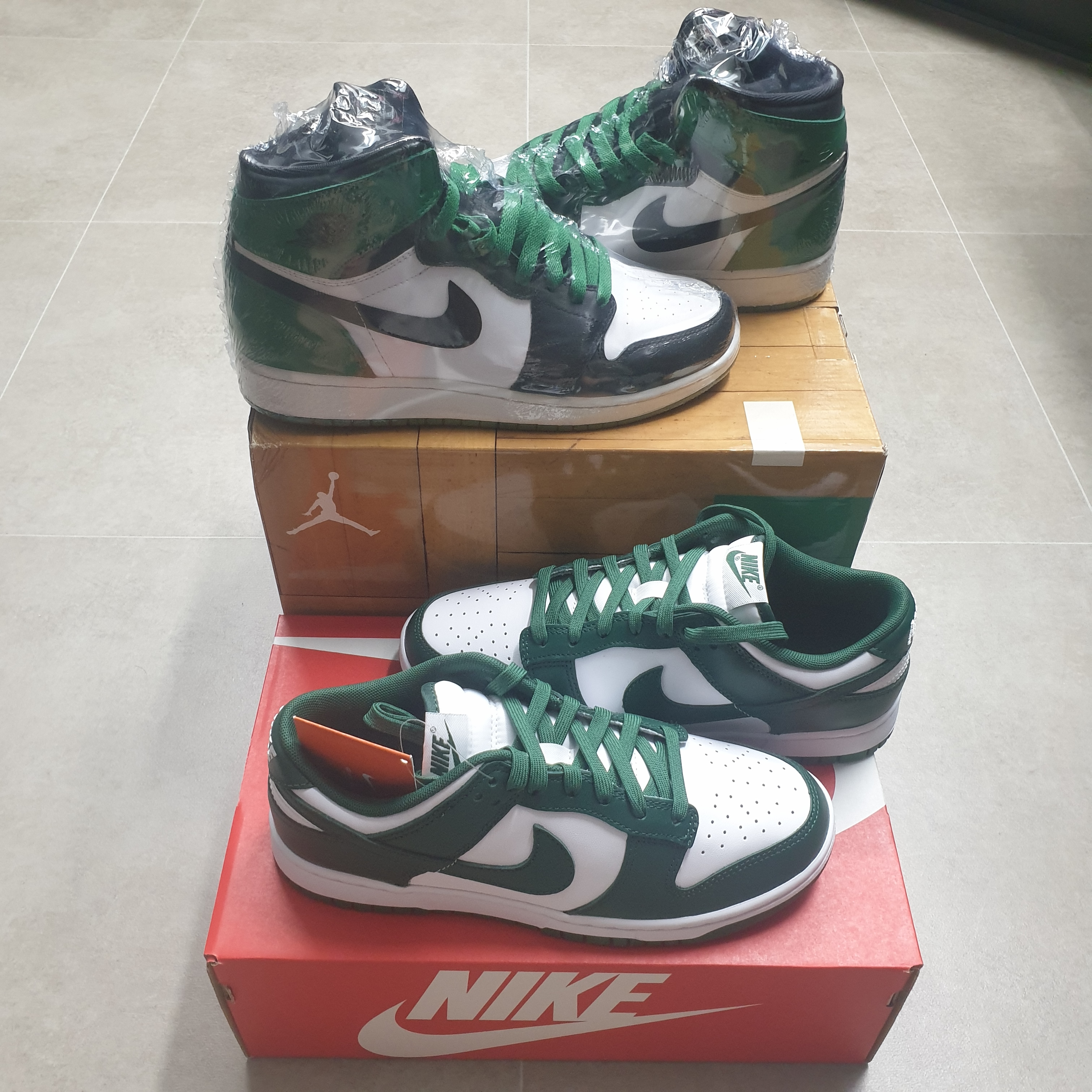 Nike Dunk Low Retro Varsity Green, Jordan 1 DMP One 60 Pts 착용 스타일