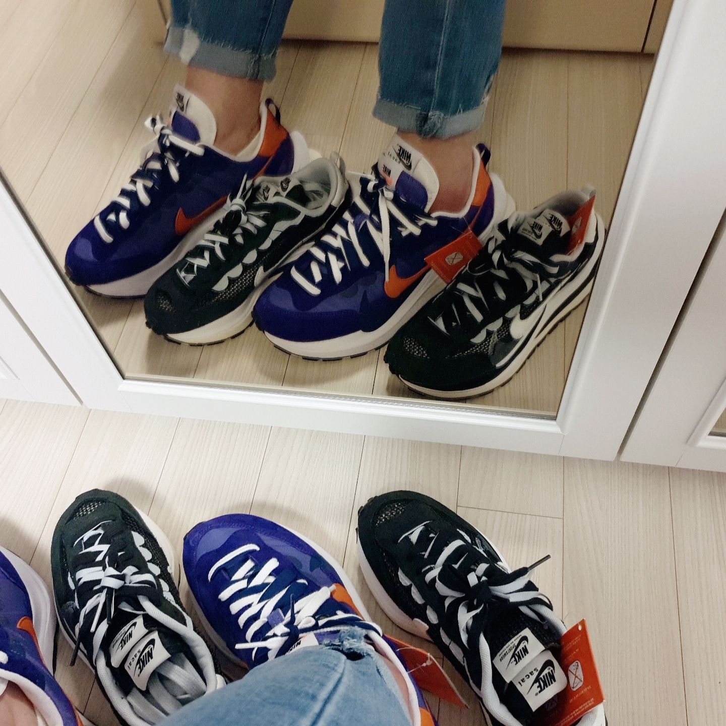 Nike x Sacai VaporWaffle Dark Iris, Nike x Sacai VaporWaffle Black White 착용 스타일