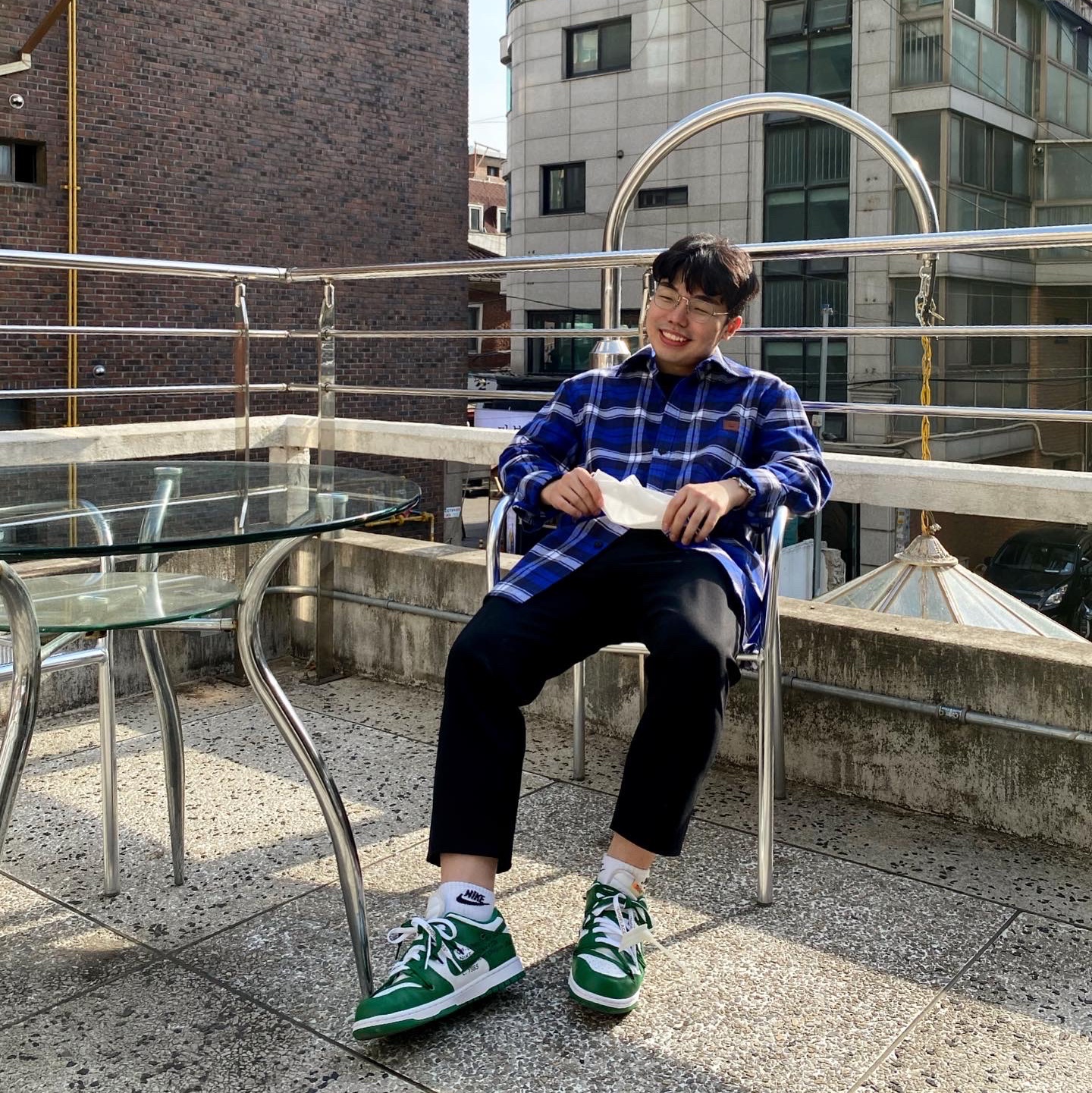 Nike x Off-White Dunk Low Pine Green 착용 스타일 - 1