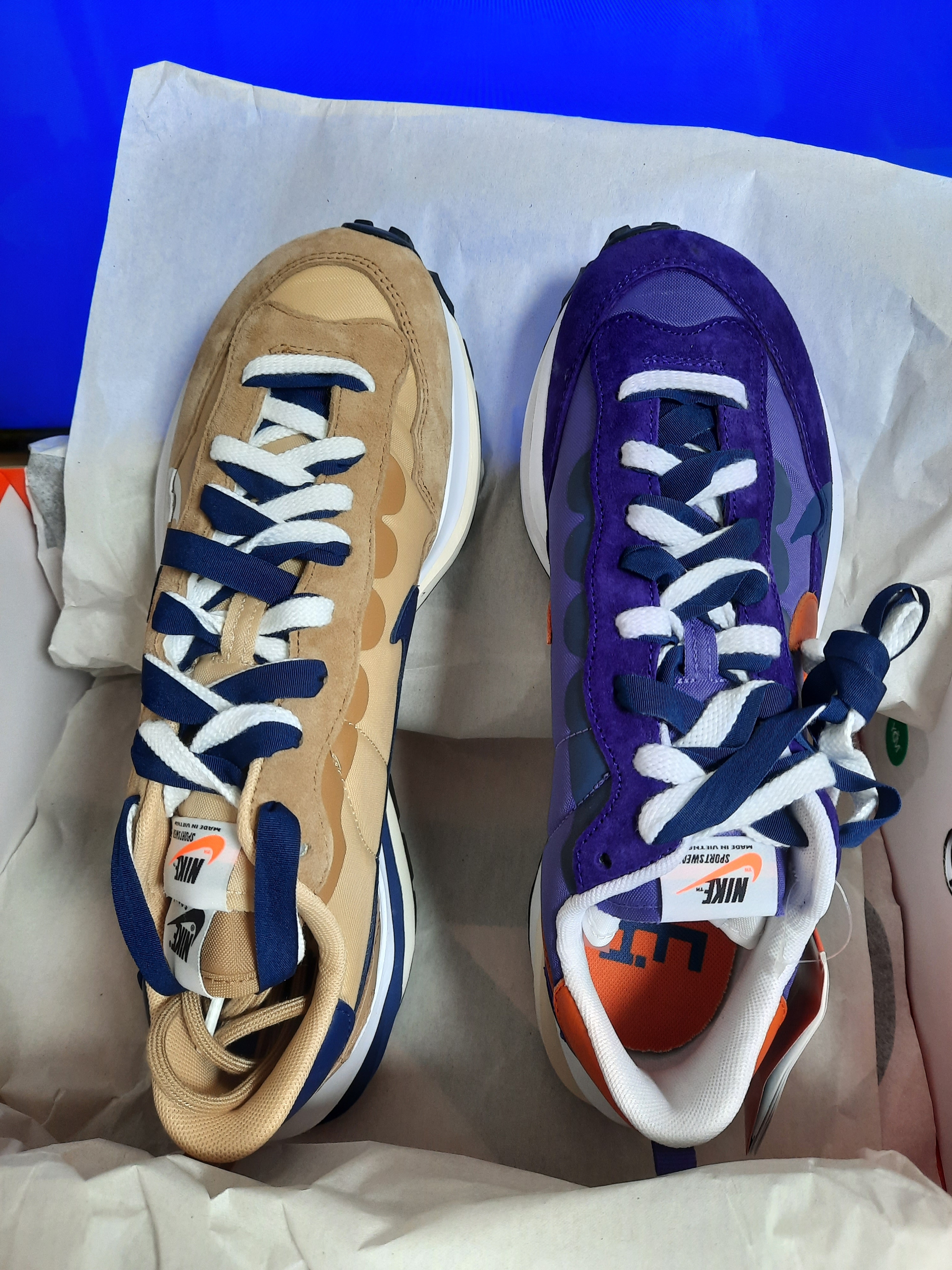 Nike x Sacai VaporWaffle Sesame and Blue Void, Nike x Sacai VaporWaffle Dark Iris 착용 스타일 - 2