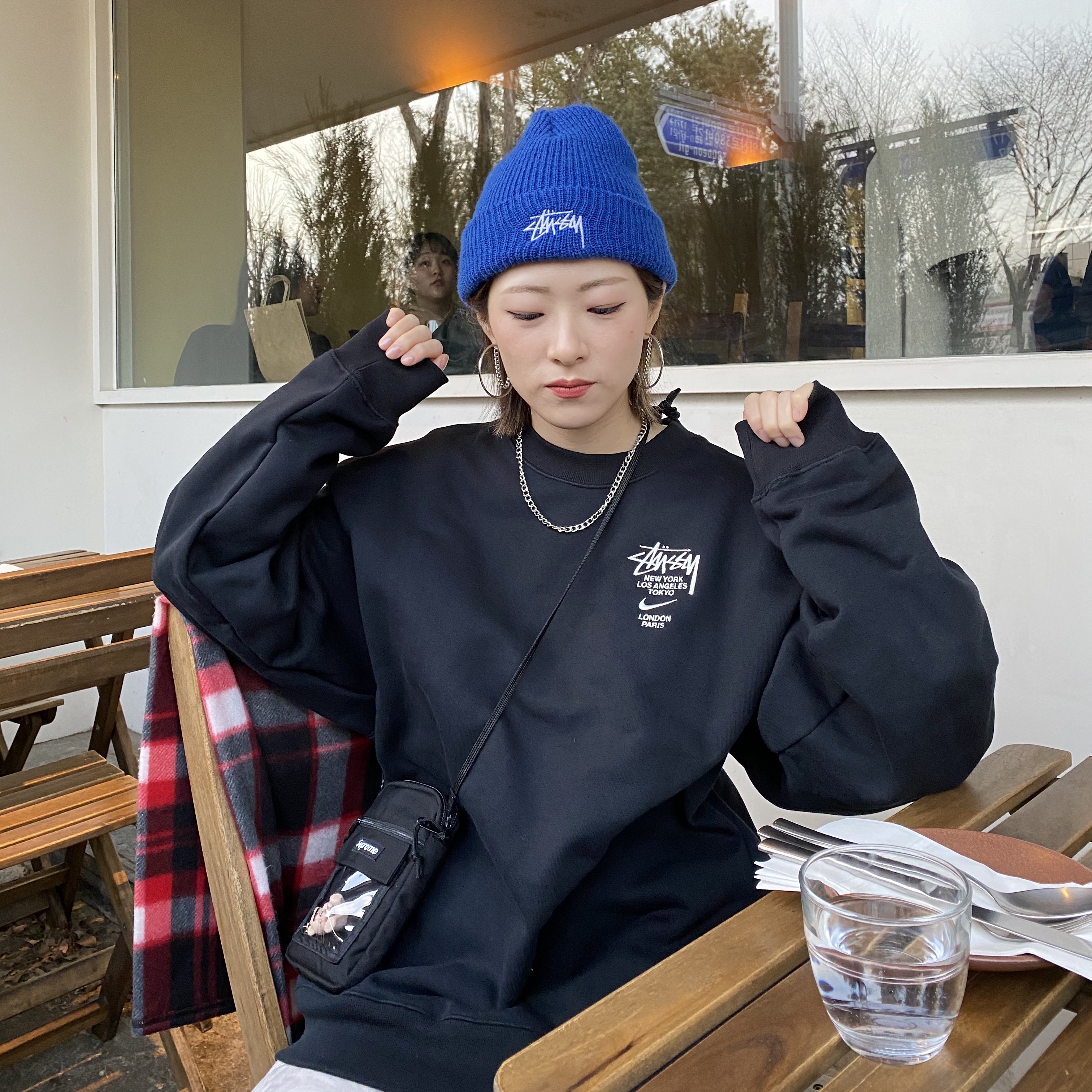 Nike x Stussy NRG ZR Fleece Crewneck Black - US/EU, Supreme Utility Pouch Black - 19SS 착용 스타일 - 2