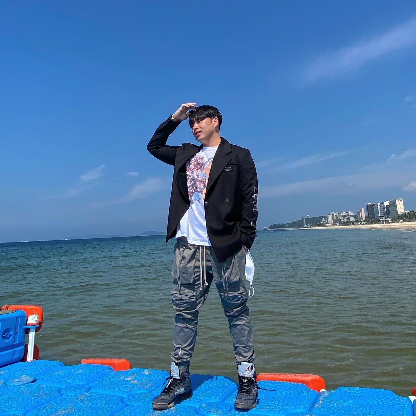 Jordan 5 x Off-White Retro SP Black Muslin 착용 스타일
