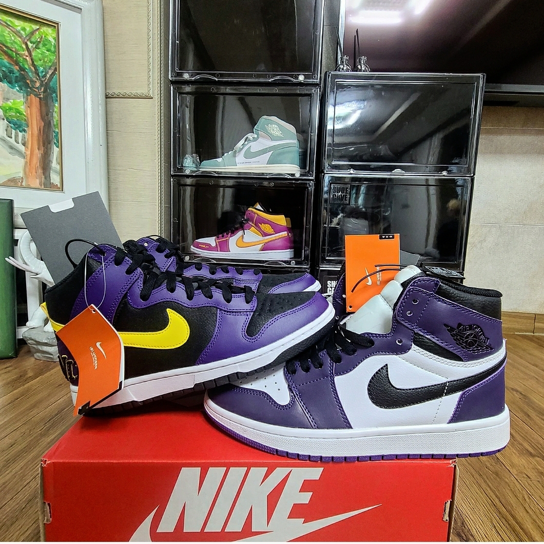 Nike Dunk High PRM EMB Court Purple, Jordan 1 Retro High OG Court Purple 2020 착용 스타일 - 1