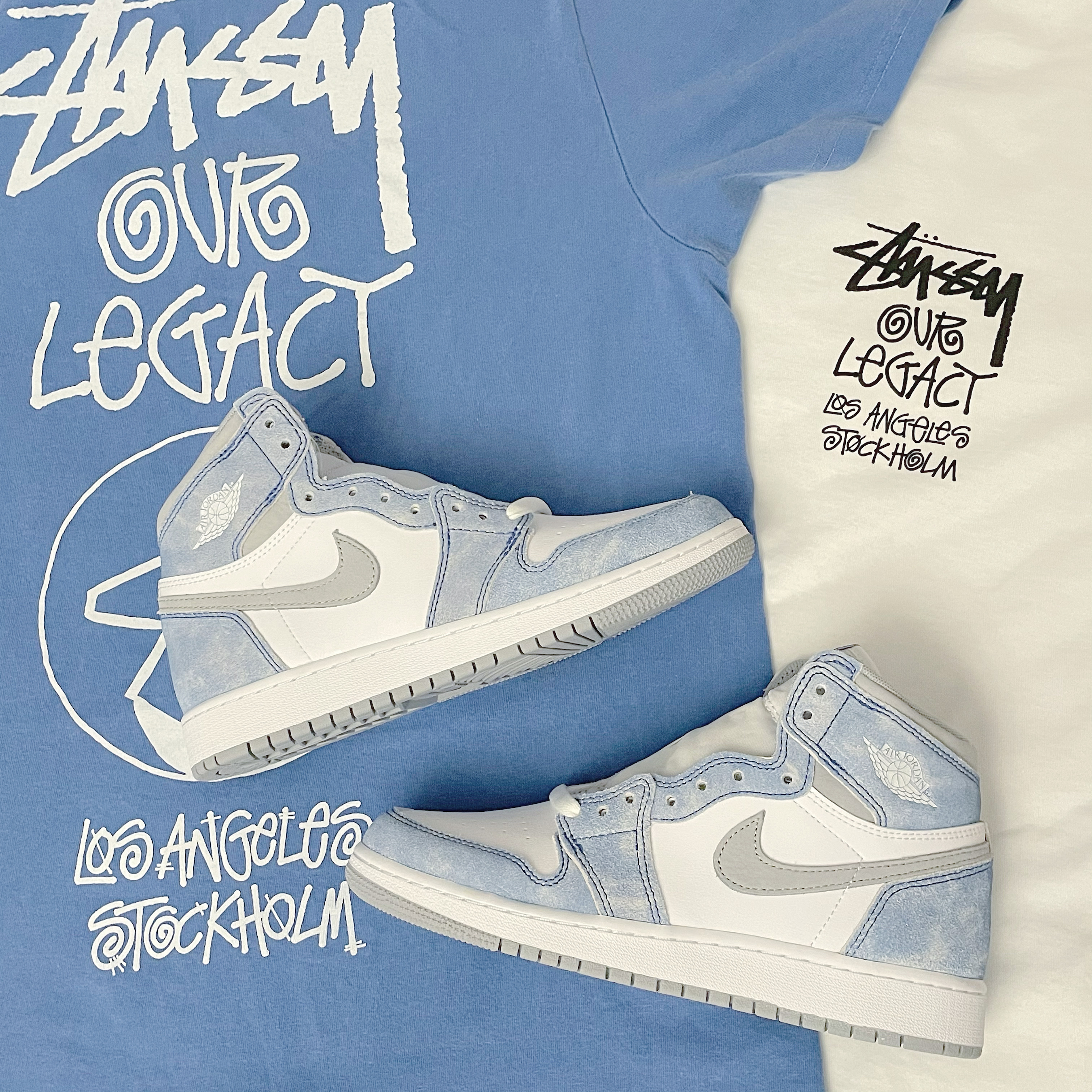Stussy x Our Legacy Surfman T-Shirt White - 21SS, Stussy x Our Legacy Surfman T-Shirt Blue - 21SS 착용 스타일