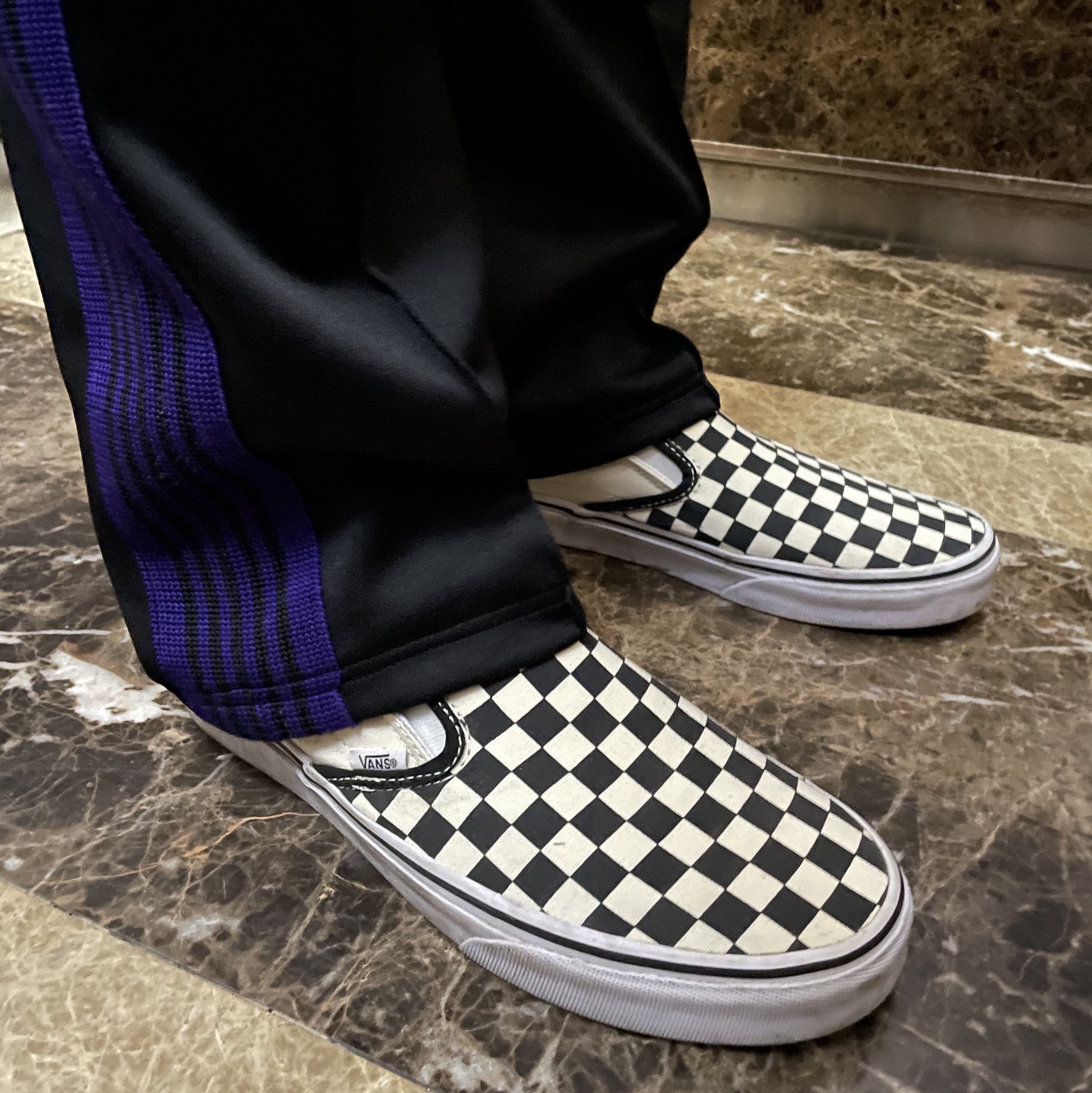 Vans Classic Slip-On Mule Checkerboard Black White 착용 스타일 - 2