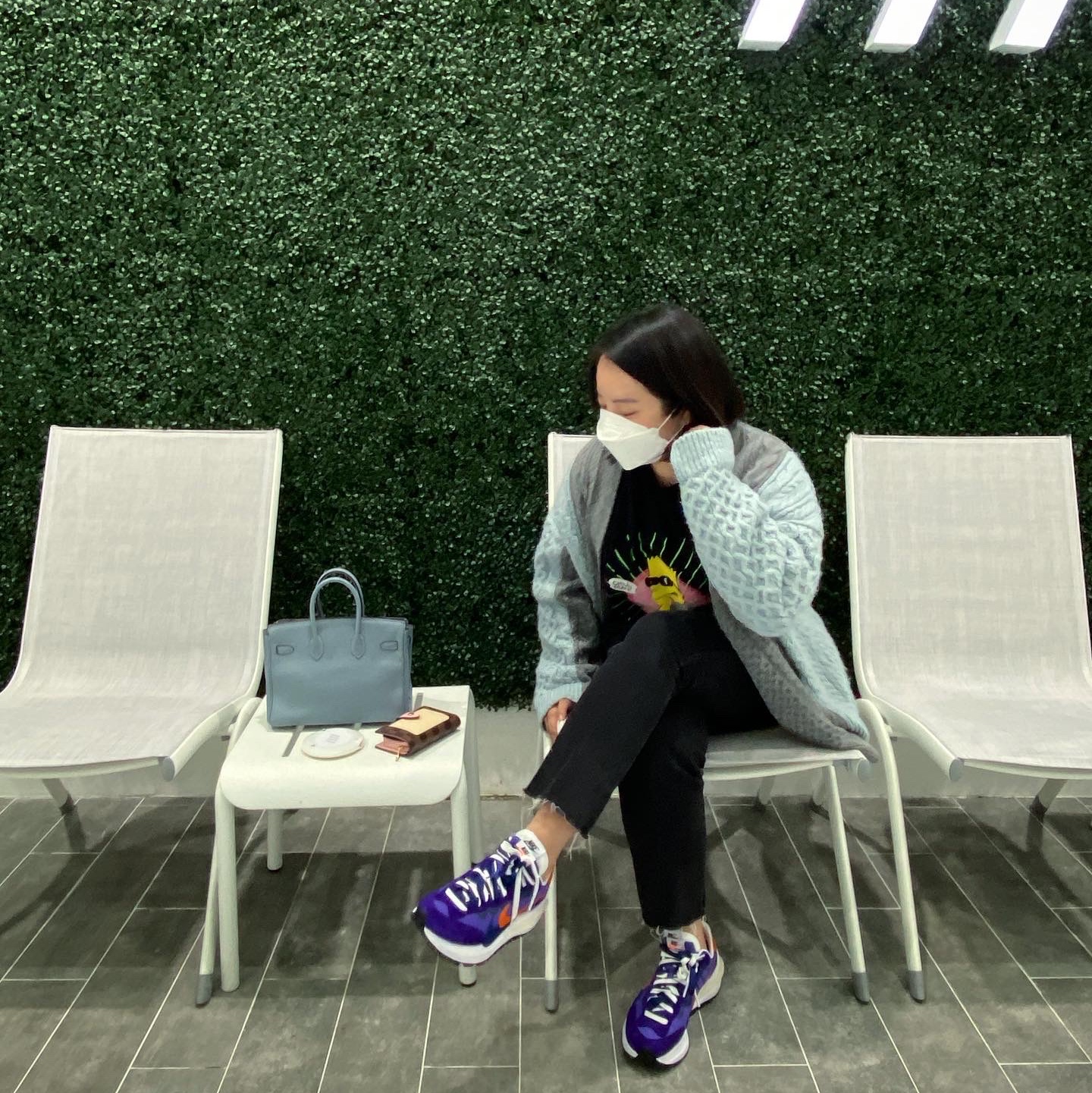 Nike x Sacai VaporWaffle Dark Iris 착용 스타일
