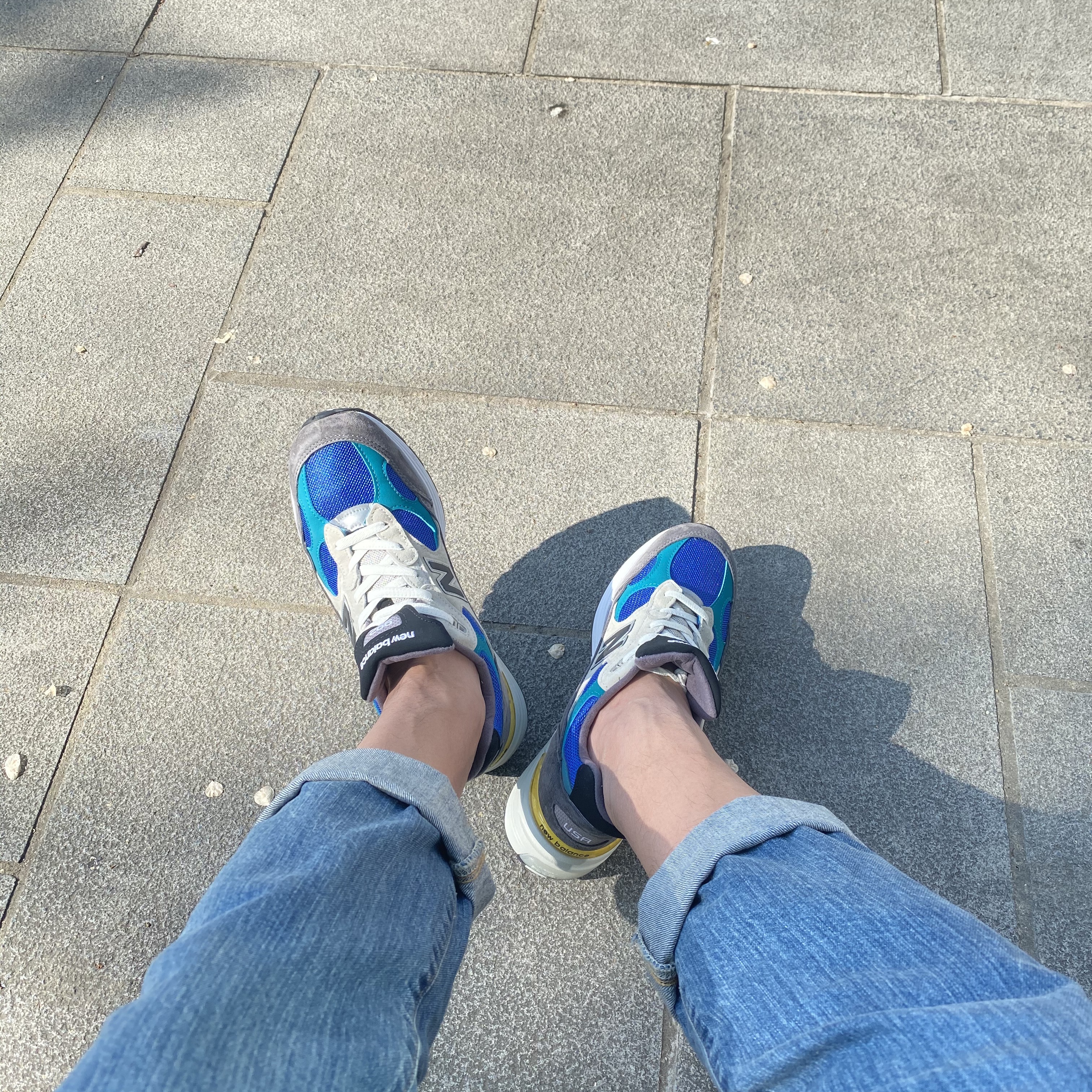 New Balance x Billy's 992 Made in USA Grey Blue Teal 착용 스타일 - 1