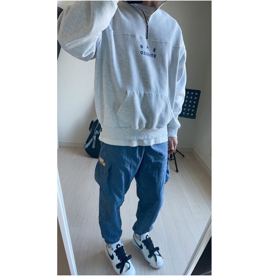 IAB Studio Half Zip Pullover Light Gray, Nike x Peaceminusone Air Force 1 Low Para-Noise 2.0 착용 스타일