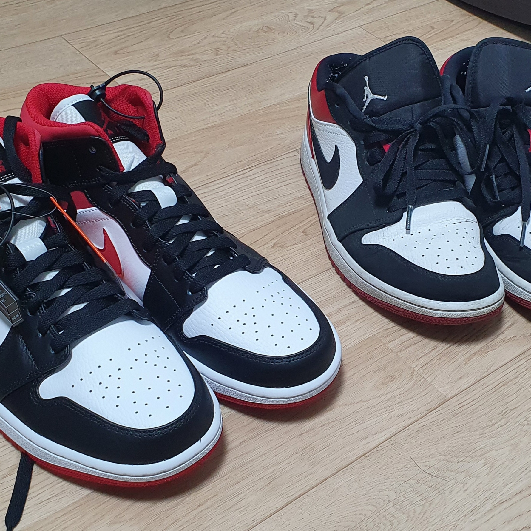 Jordan 1 Mid Gym Red Black White, Jordan 1 Low Black Toe 착용 스타일