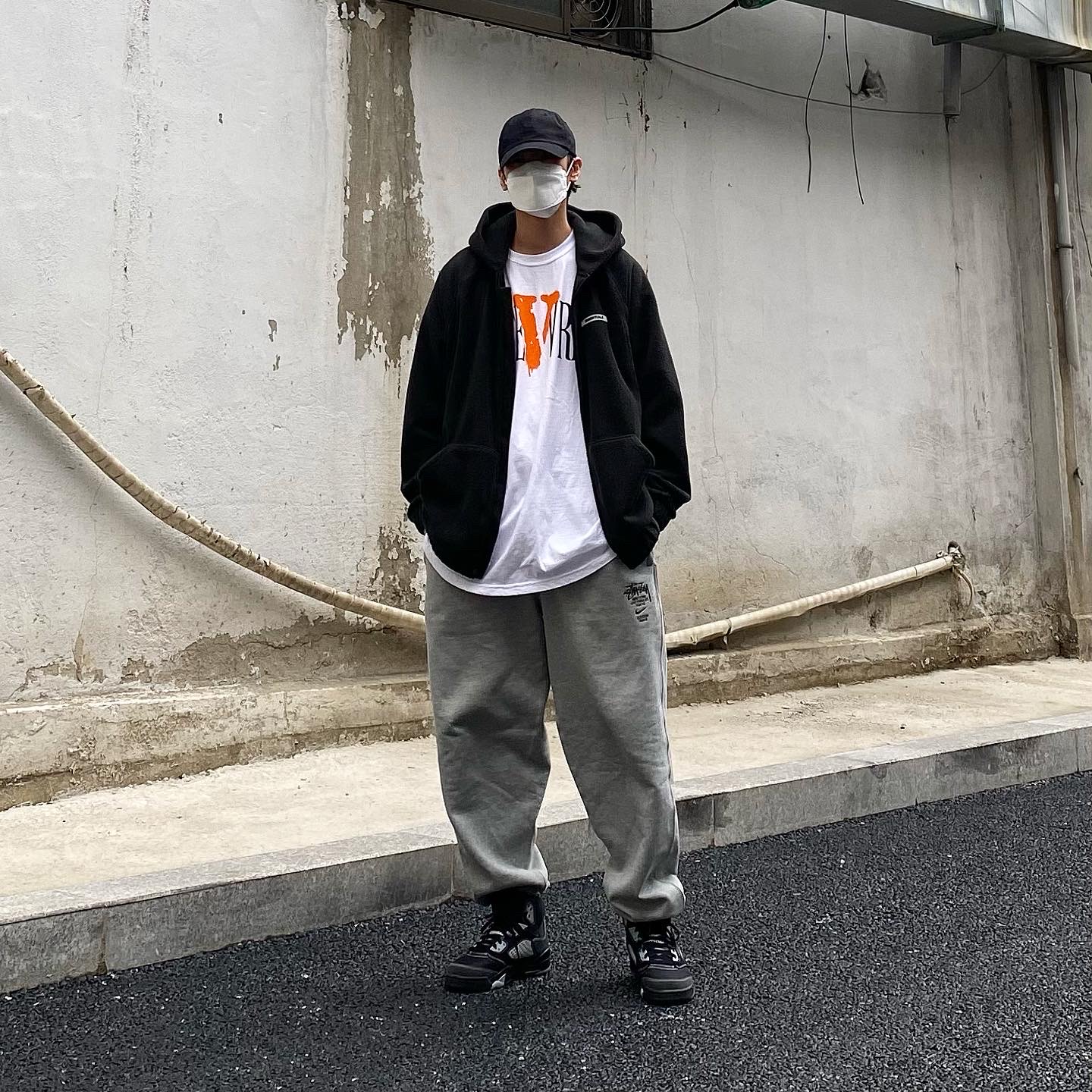 Jordan 5 Retro Anthracite, Nike x Stussy NRG ZR Fleece Pants Heather Grey - US/EU 착용 스타일 - 2