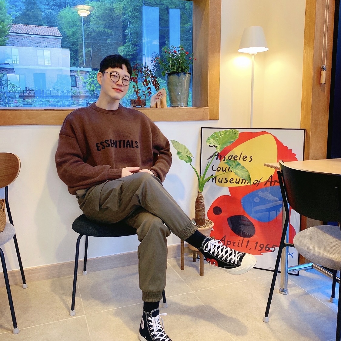 Converse x Play Comme des Garcons Chuck 70 Hi Black, Essentials Knit Sweater Brown/Rain Drum - Ssense Exclusive 착용 스타일