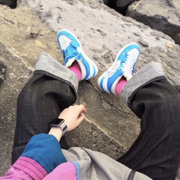 Jordan 1 x Off-White Retro High University Blue 착용 스타일