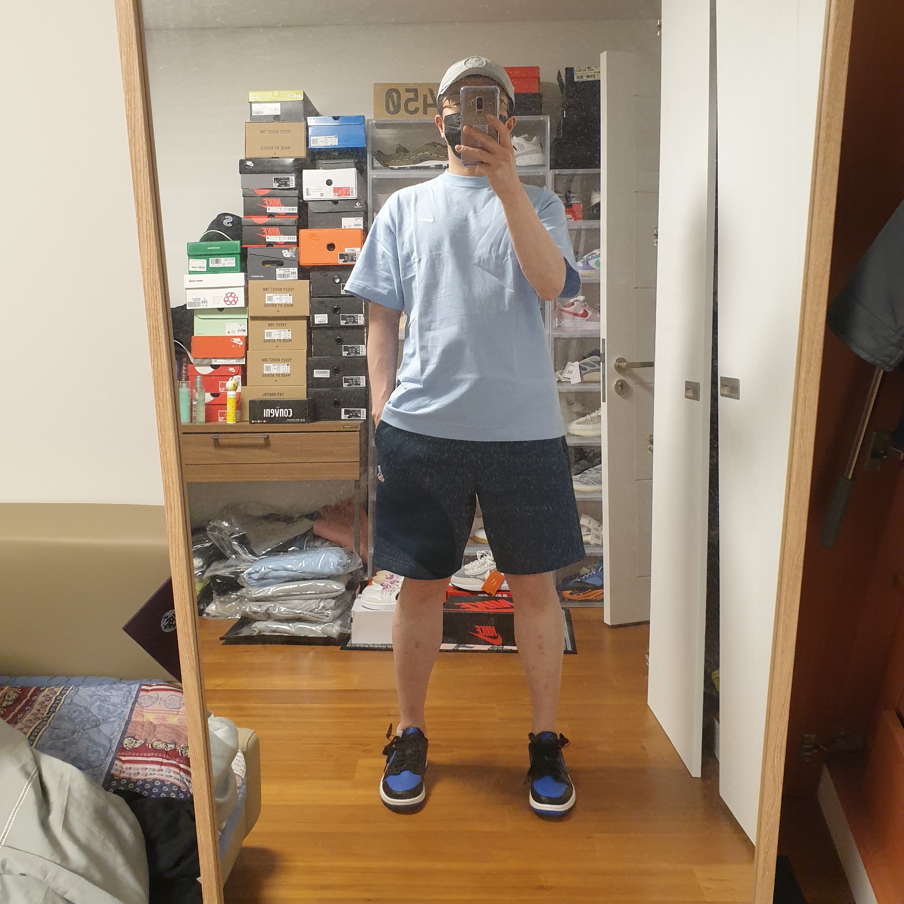 Nike NRG Solo Swoosh T-Shirt Psychic Blue - US/EU, Jordan x Union Leisure Shorts Navy 착용 스타일 - 2