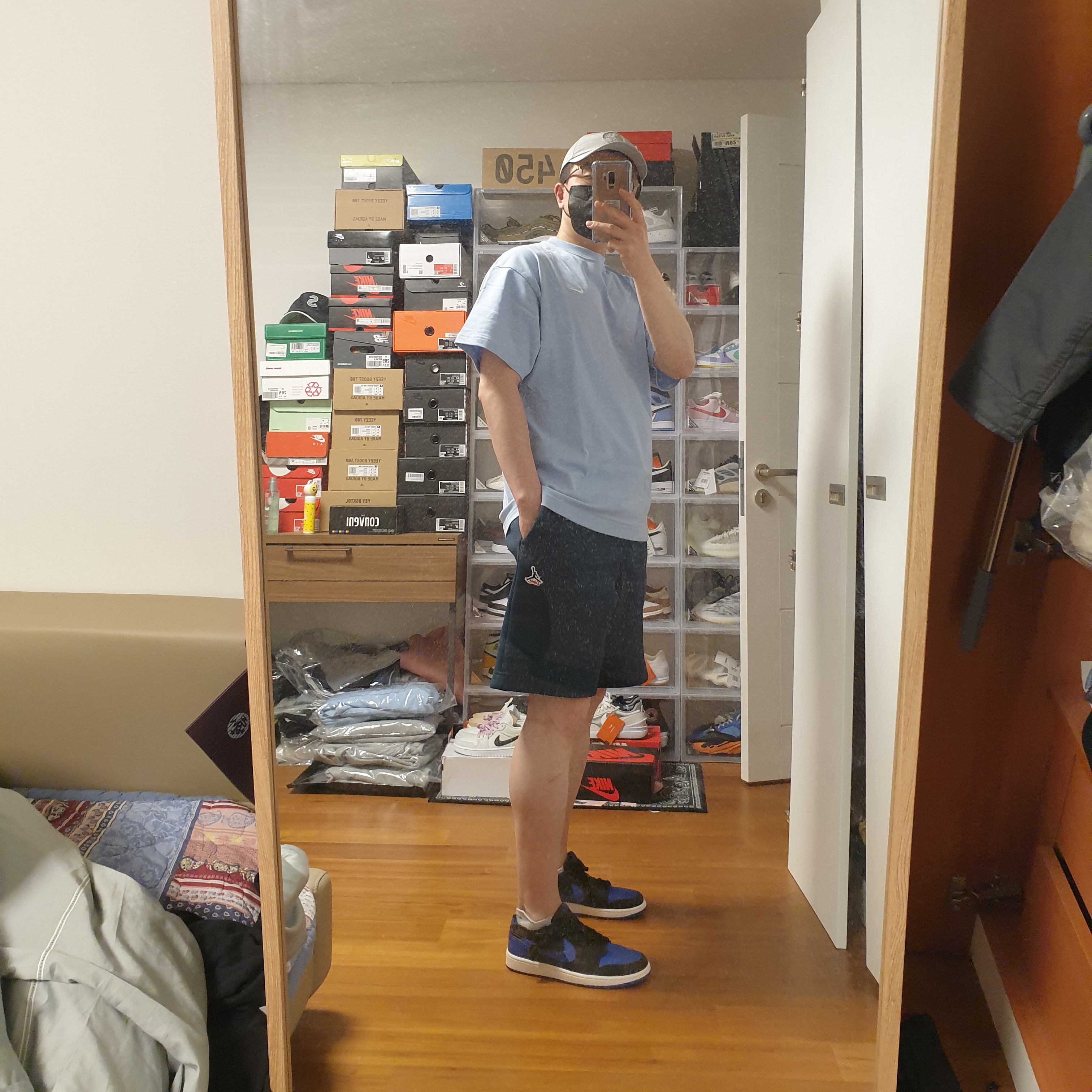 Nike NRG Solo Swoosh T-Shirt Psychic Blue - US/EU, Jordan x Union Leisure Shorts Navy 착용 스타일 - 3