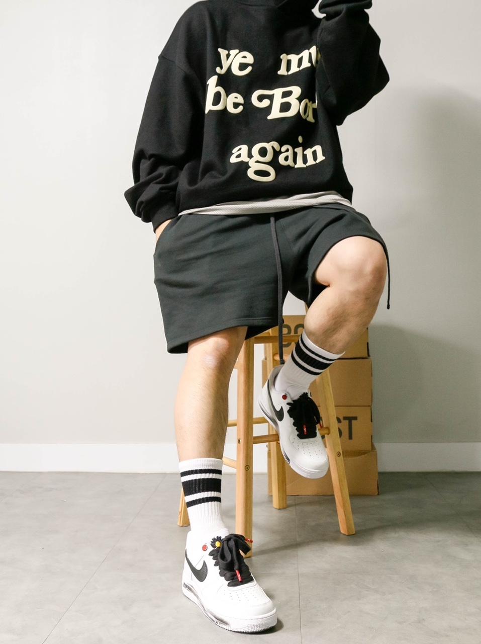 Nike x Peaceminusone Air Force 1 Low Para-Noise 2.0, Essentials Sweatshorts Black 2020 착용 스타일