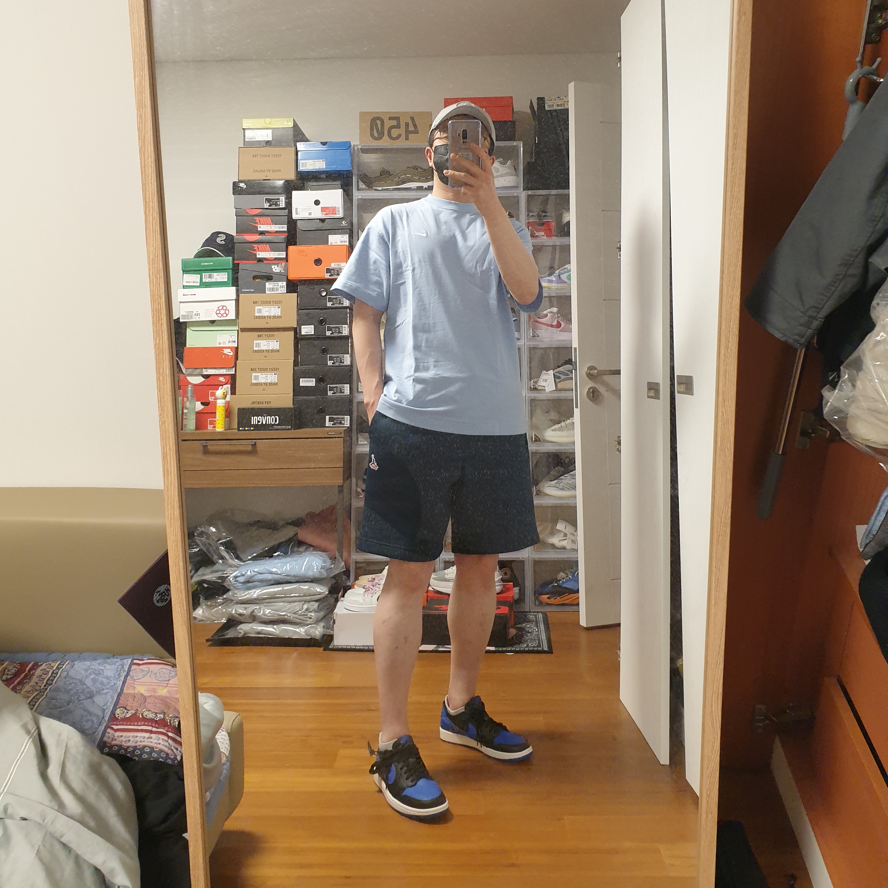 Nike NRG Solo Swoosh T-Shirt Psychic Blue - US/EU, Jordan x Union Leisure Shorts Navy 착용 스타일 - 1