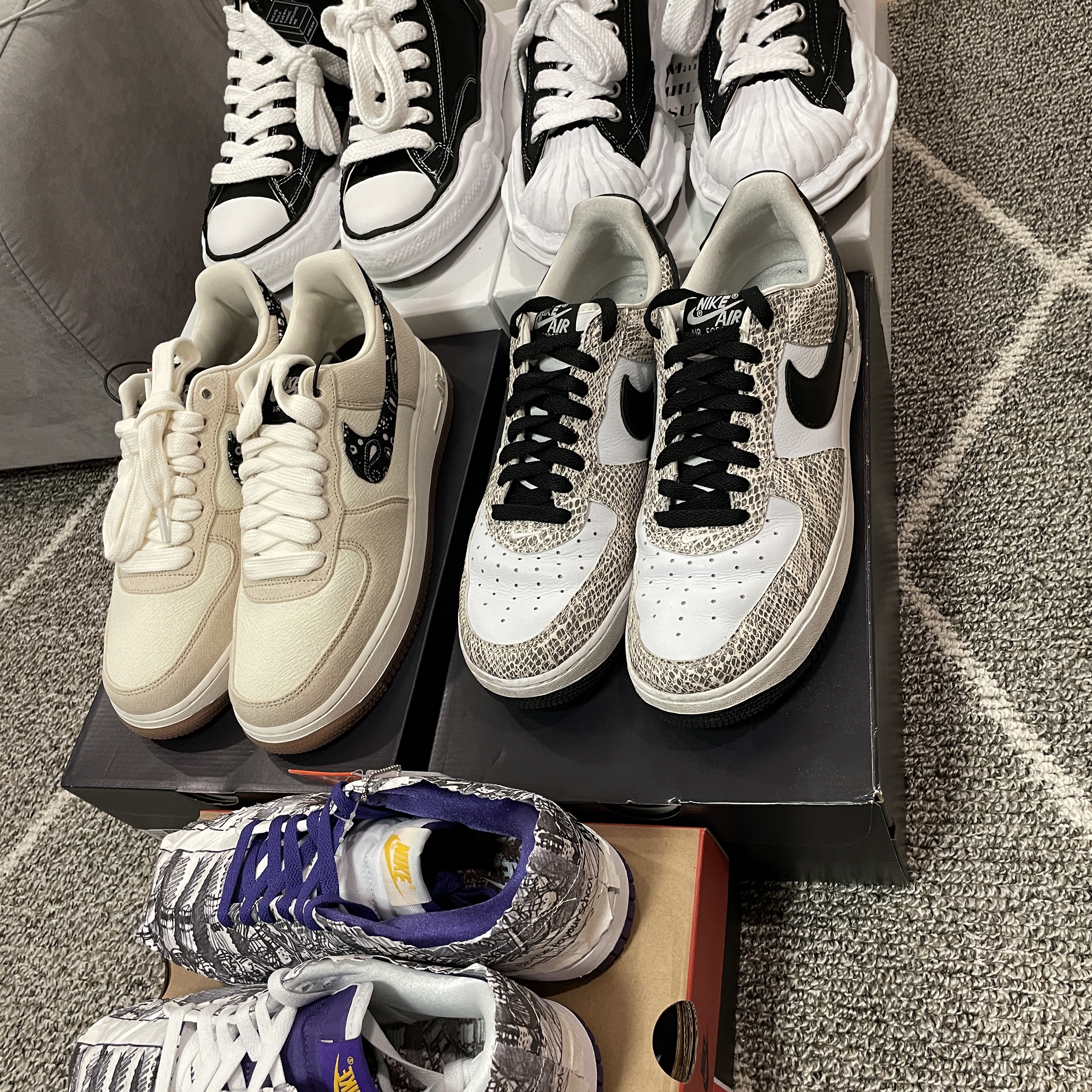 (W) Nike Dunk Low SE Flip, Nike Air Force 1 Low Retro Cocoa Snake 2018 착용 스타일