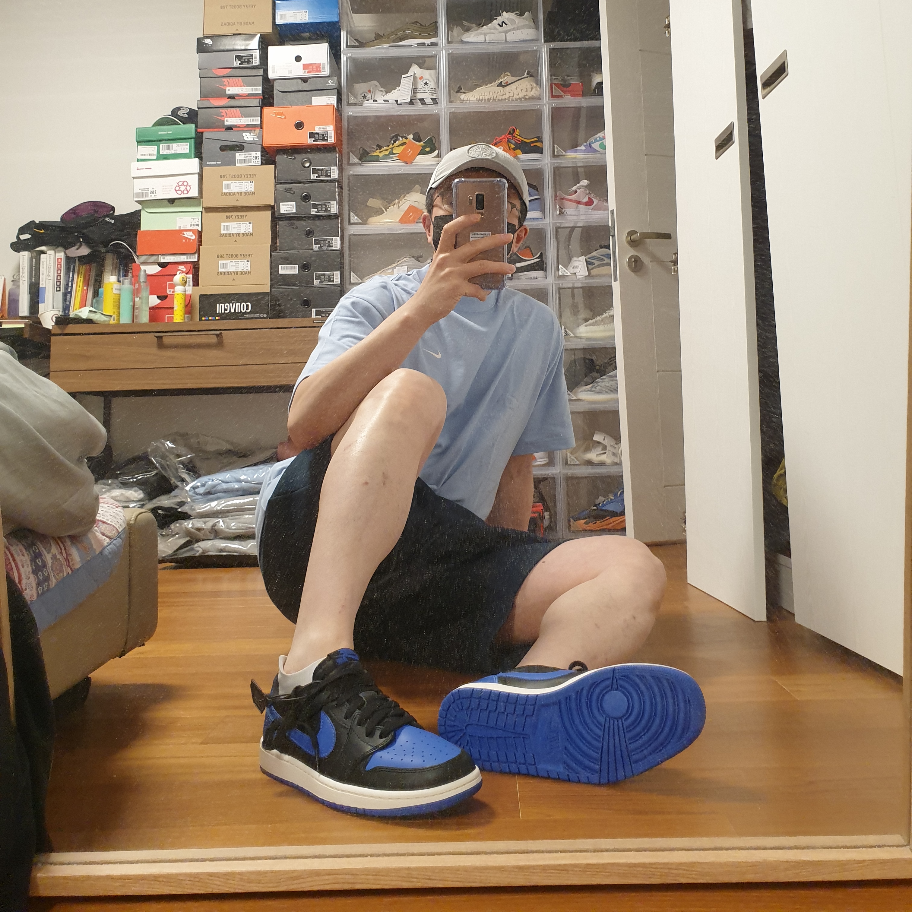 Nike NRG Solo Swoosh T-Shirt Psychic Blue - US/EU, Jordan x Union Leisure Shorts Navy 착용 스타일 - 4