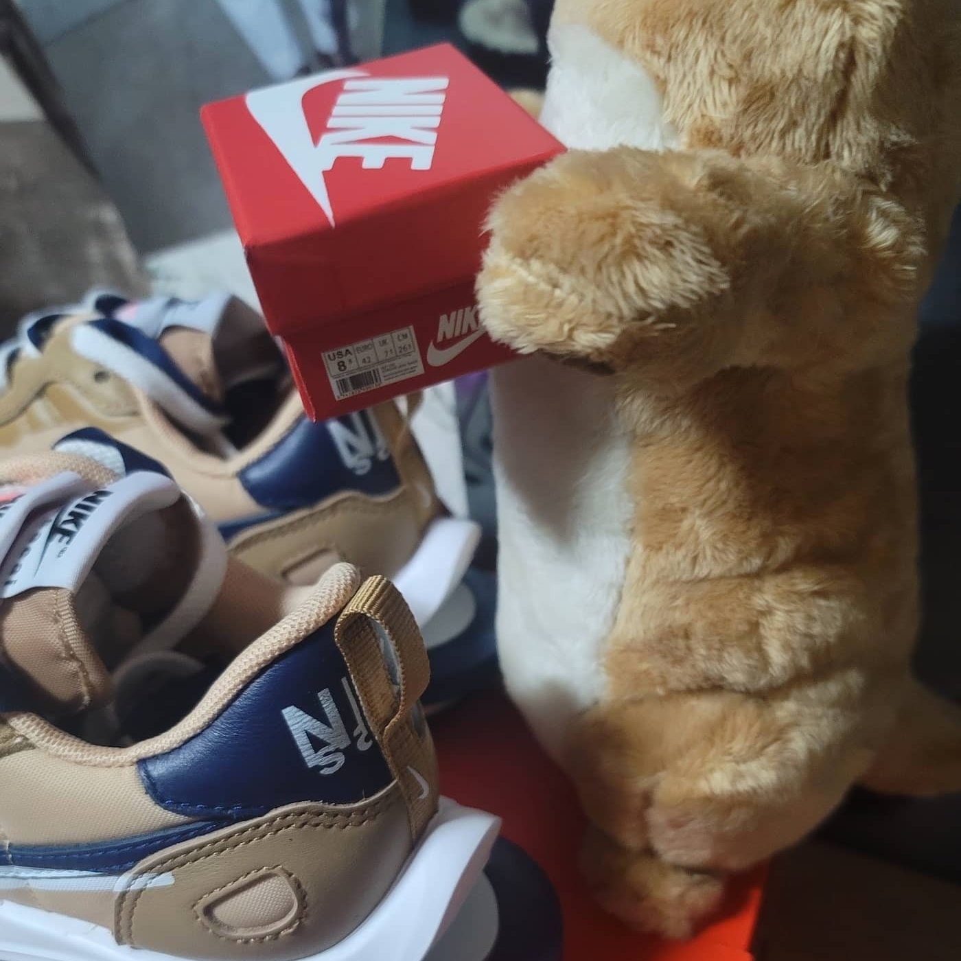 Nike x Sacai VaporWaffle Sesame and Blue Void 착용 스타일 - 3