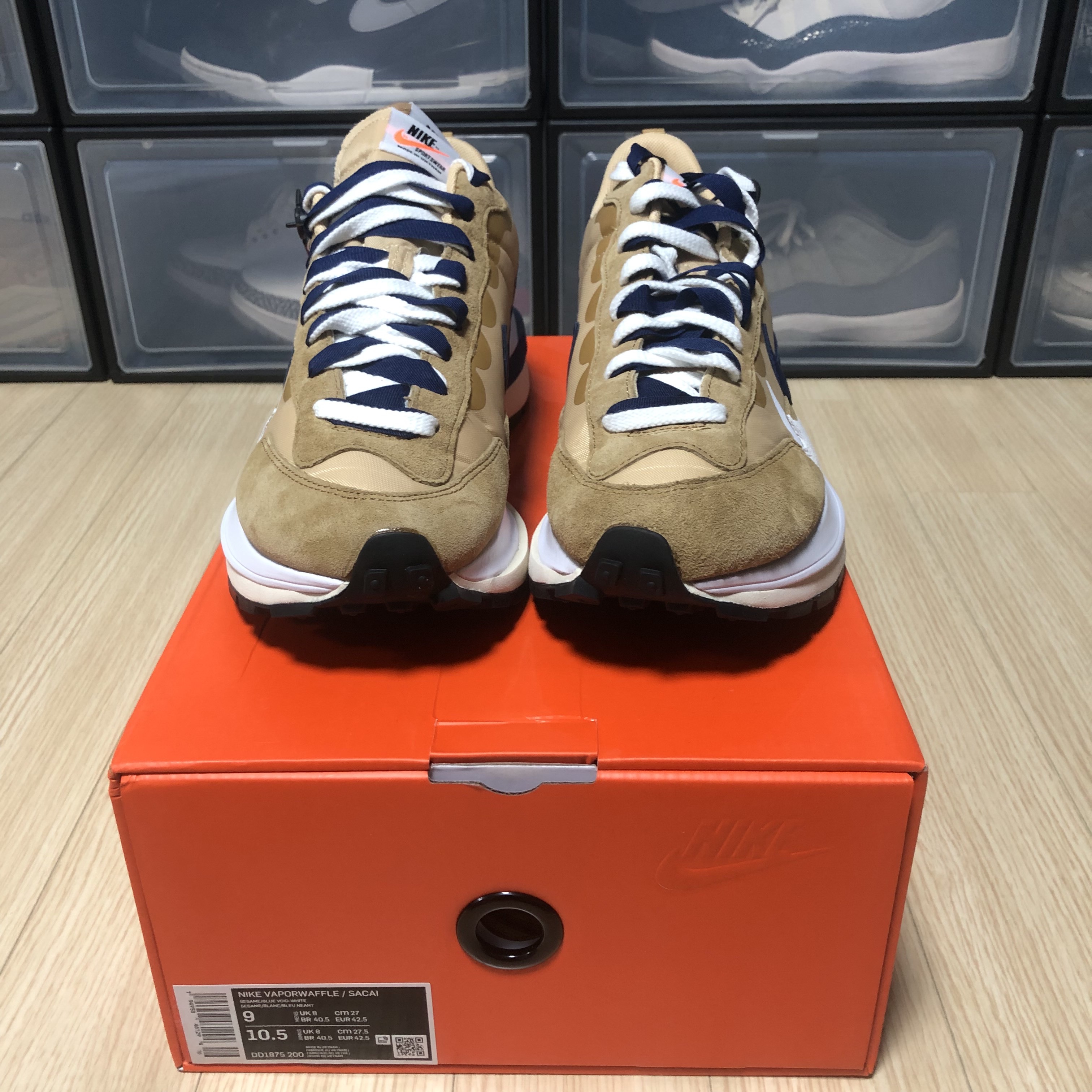 Nike x Sacai VaporWaffle Sesame and Blue Void 착용 스타일 - 2