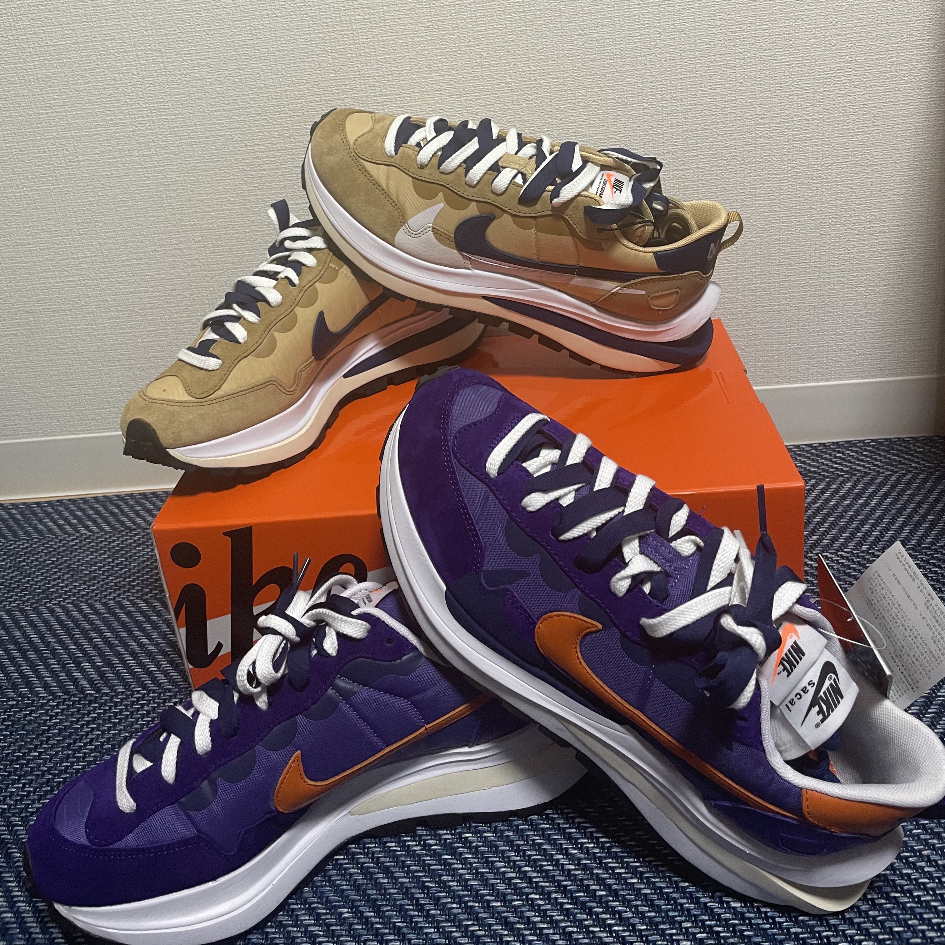 Nike x Sacai VaporWaffle Sesame and Blue Void, Nike x Sacai VaporWaffle Dark Iris 착용 스타일