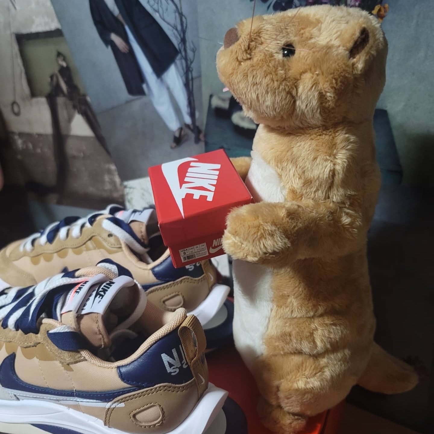 Nike x Sacai VaporWaffle Sesame and Blue Void 착용 스타일 - 2