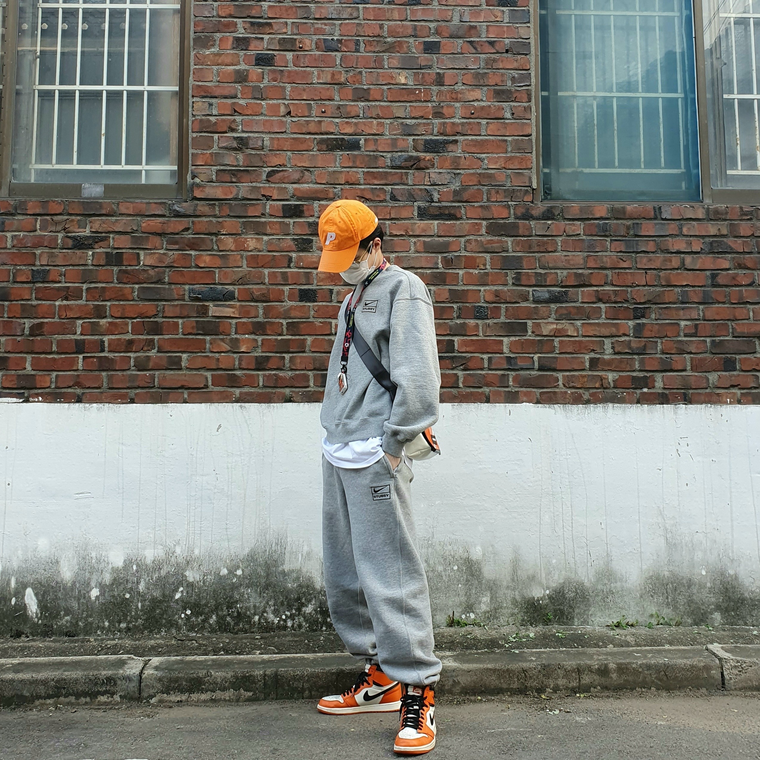 Nike x Stussy NRG BR Fleece Pants Grey, Nike x Stussy NRG BR Crew Fleece Grey 착용 스타일