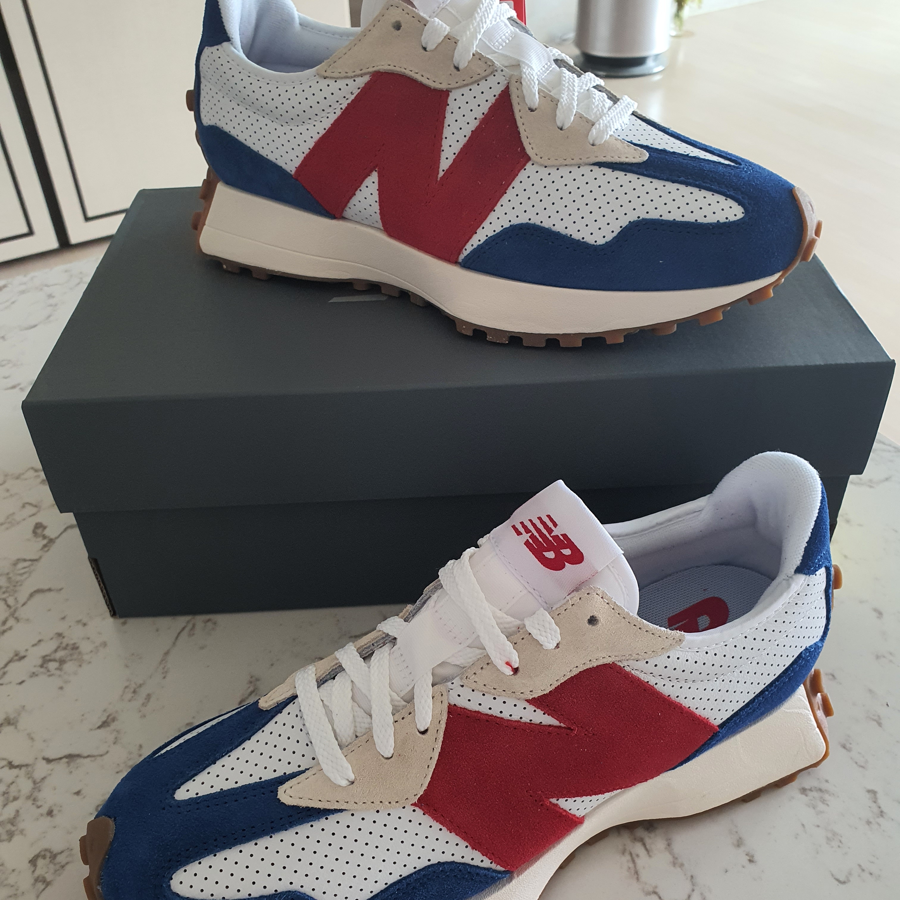 New Balance 327 Blue Red - JD Sports Exclusive 착용 스타일 - 2