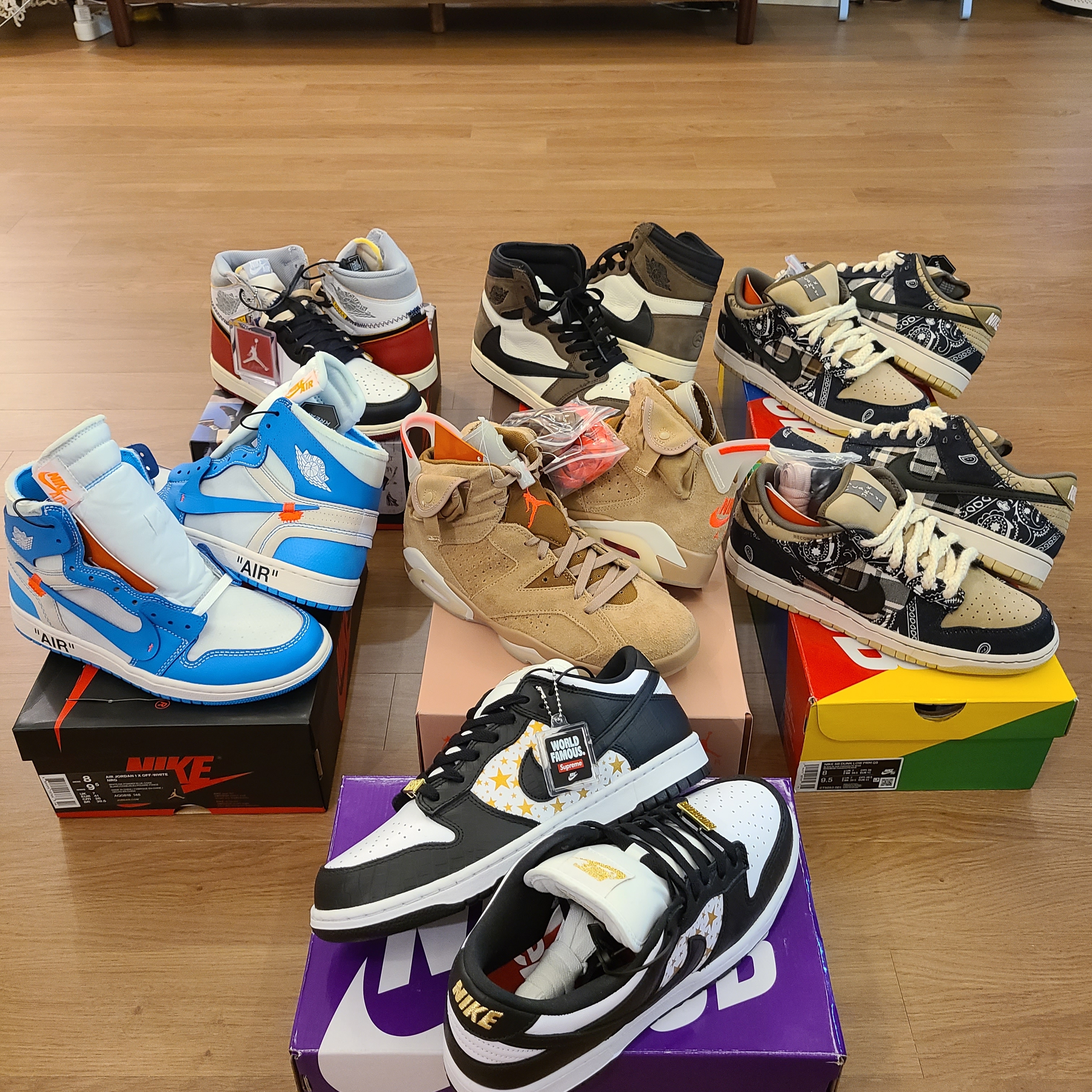Jordan 6 x Travis Scott Retro SP British Khaki, Nike x Travis Scott SB Dunk Low 착용 스타일