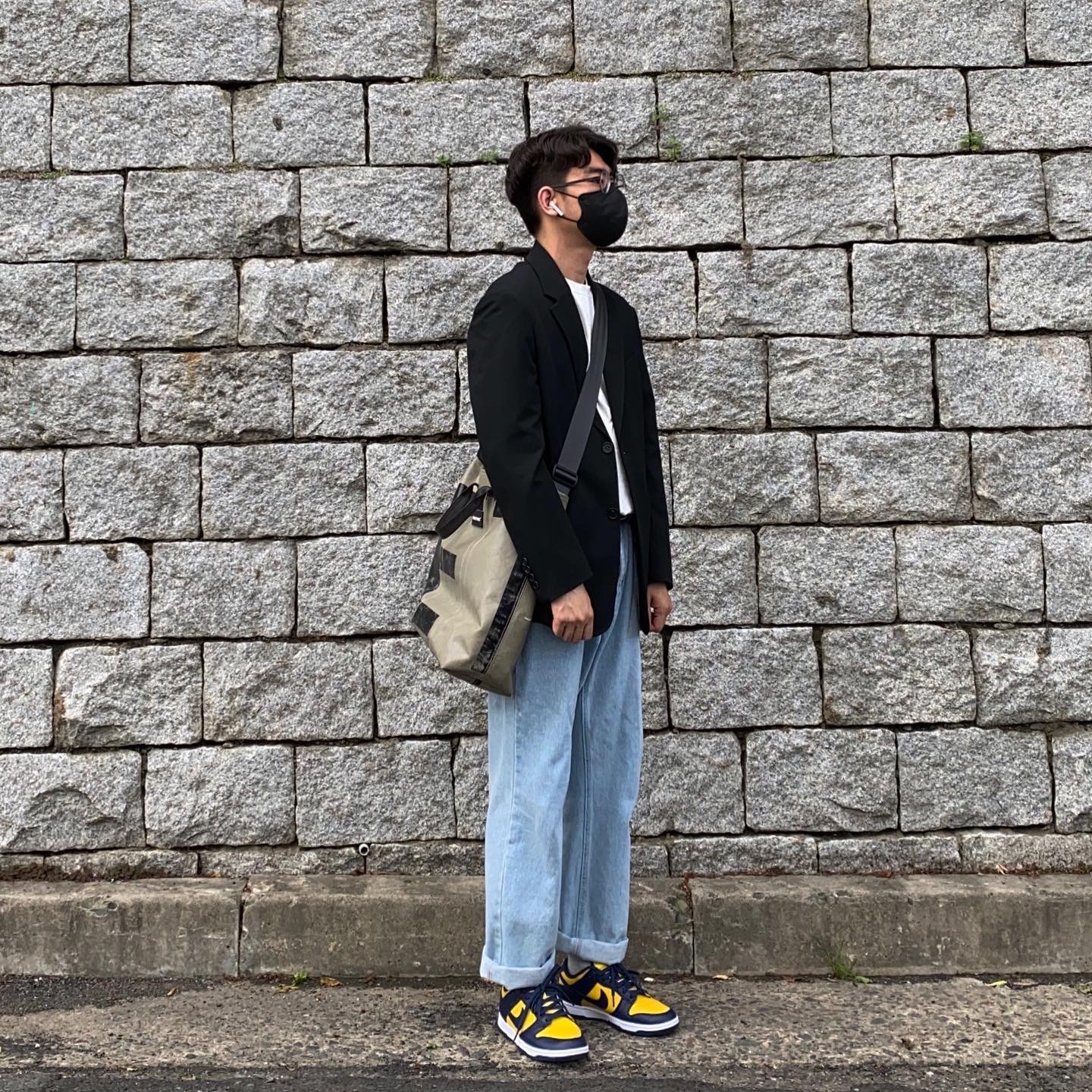 Nike Dunk Low Retro Varsity Maize, Maison Kitsune x Ader Error Tetris Fox T-Shirt Off White 착용 스타일 - 2