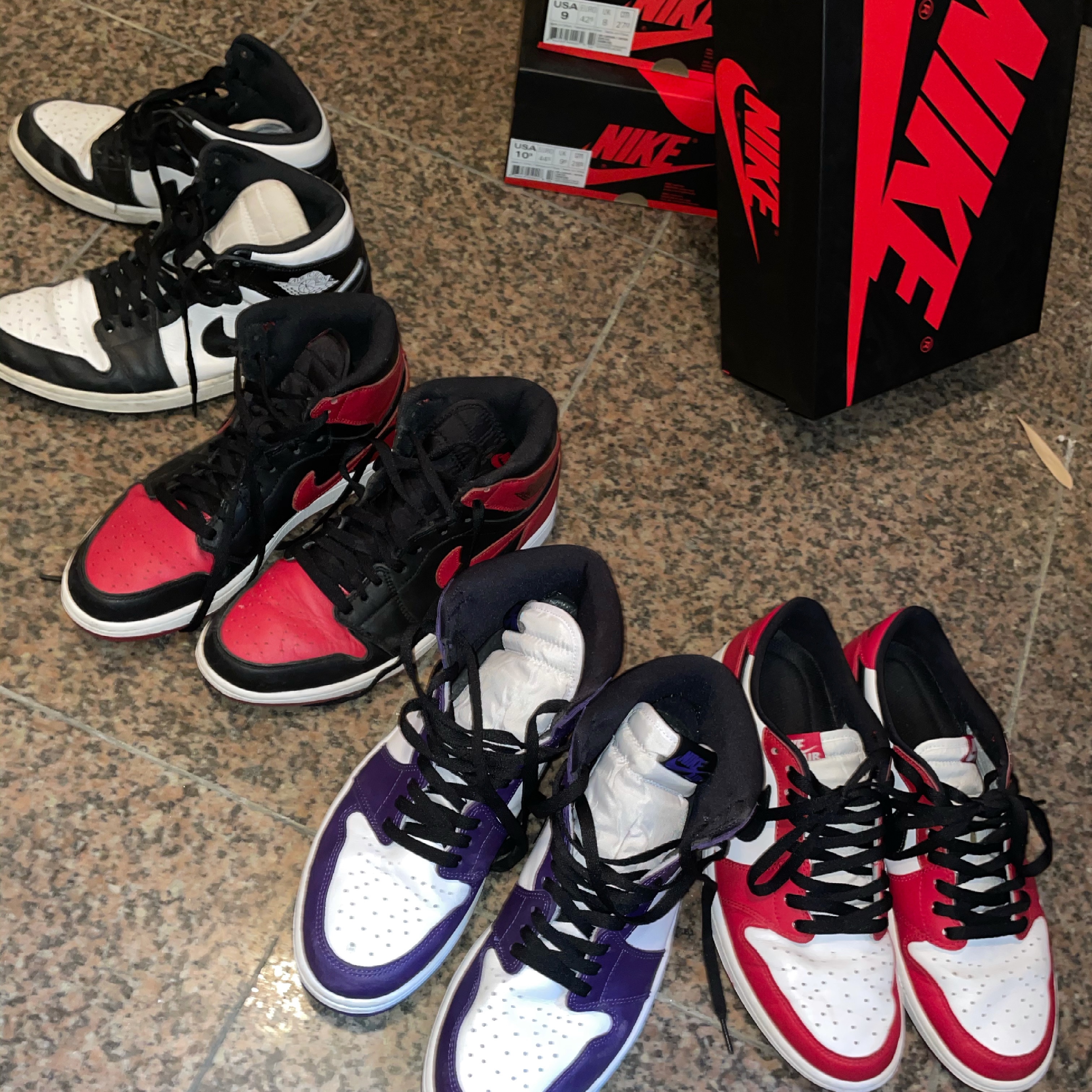 Jordan 1 Retro Low OG Chicago 2016, Jordan 1 Retro High OG Court Purple 2020 착용 스타일