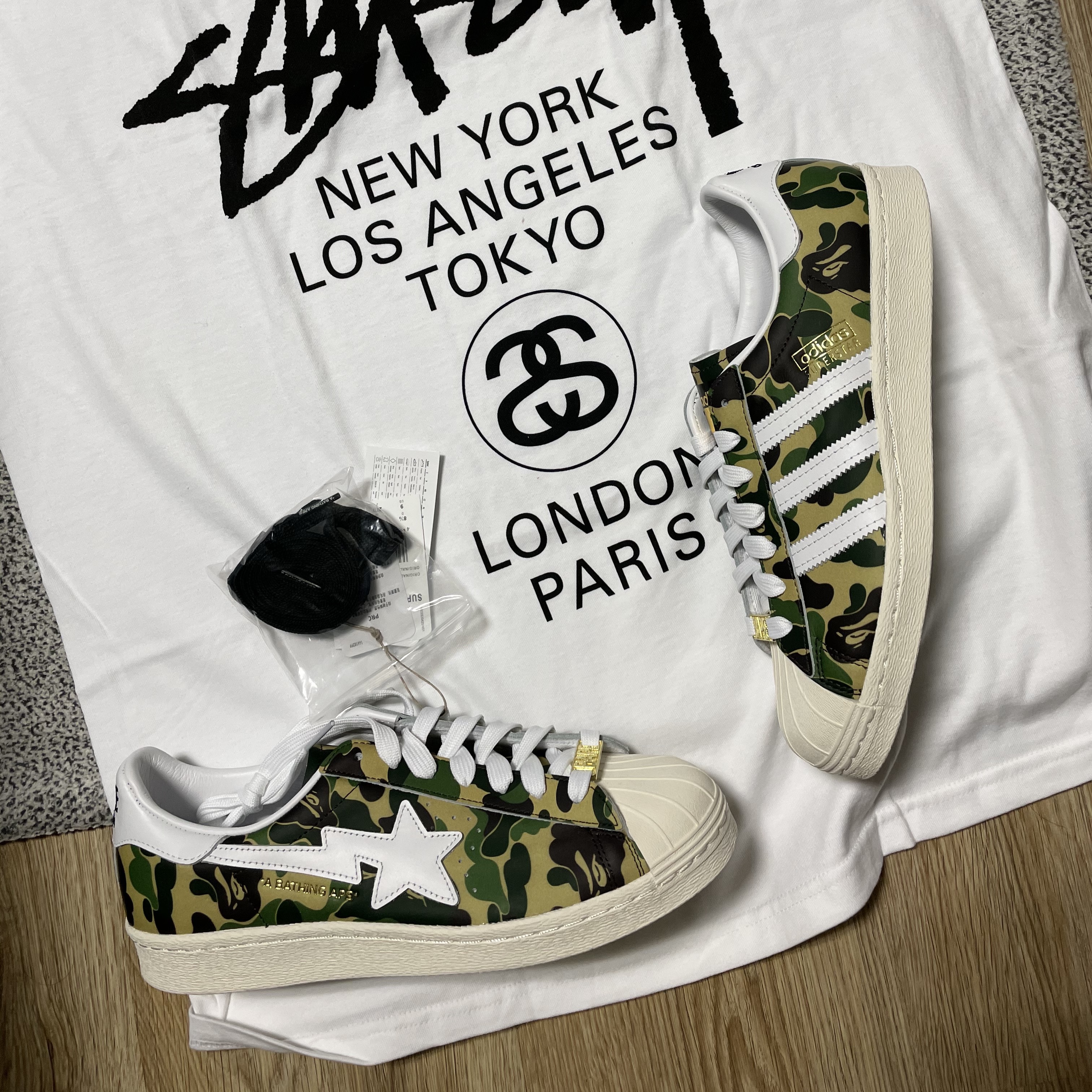 Adidas x BAPE Superstar 80s Green Camo 착용 스타일 - 1