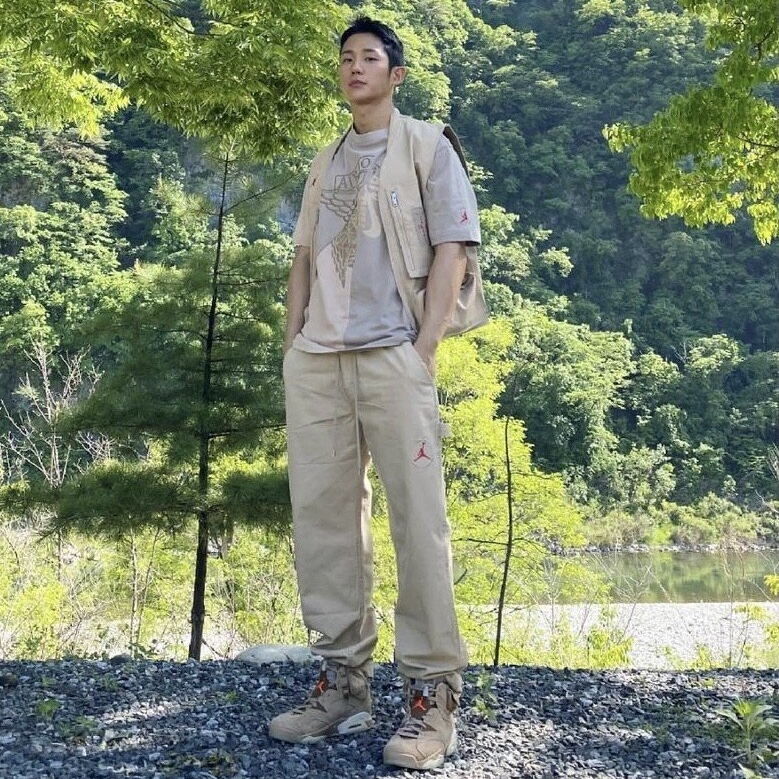 Jordan 6 x Travis Scott Retro SP British Khaki, Jordan x Travis Scott Canvas Pants - Asia 착용 스타일