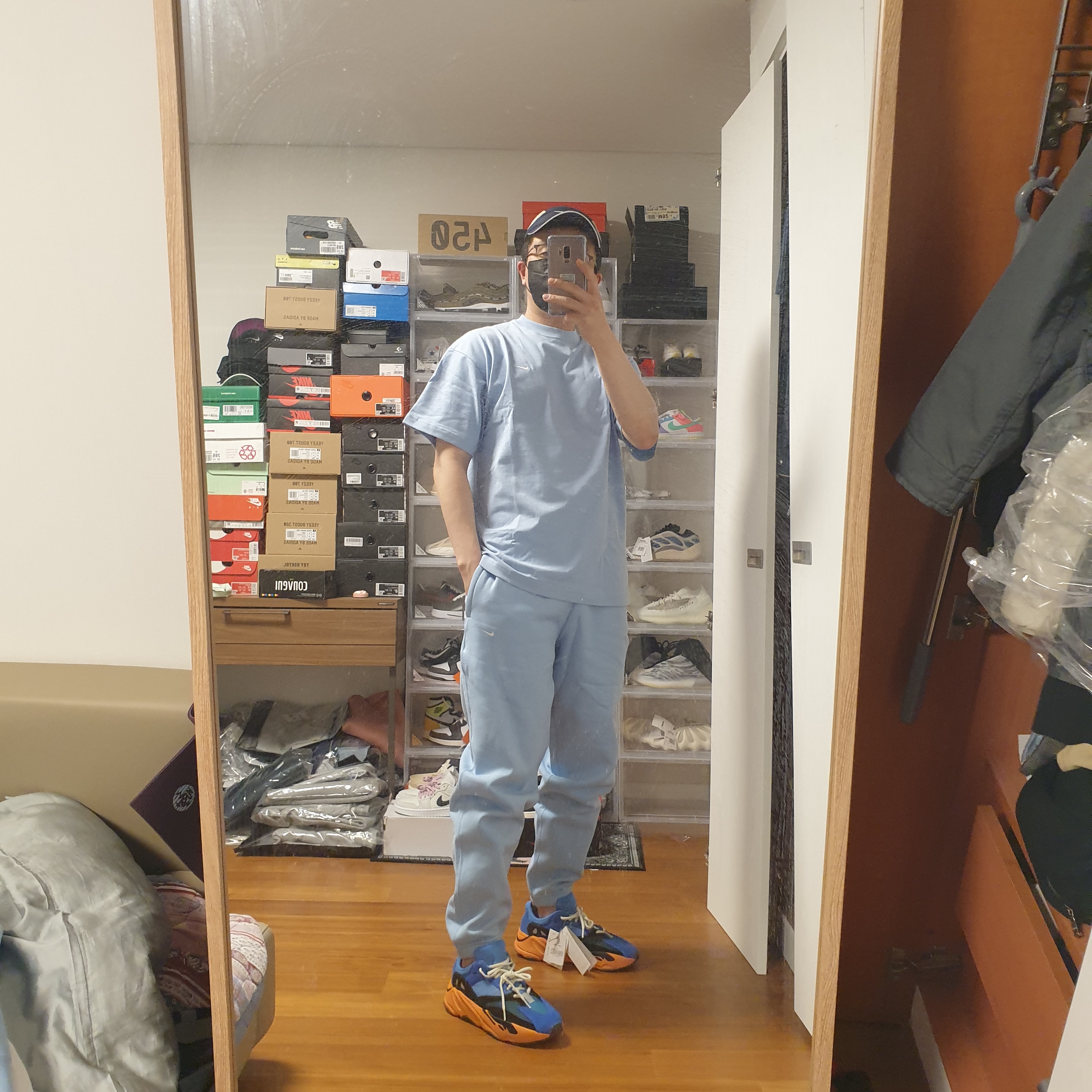 Nike NRG Solo Swoosh Fleece Pants Psychic Blue - US/EU, Nike NRG Solo Swoosh T-Shirt Psychic Blue - US/EU 착용 스타일 - 1