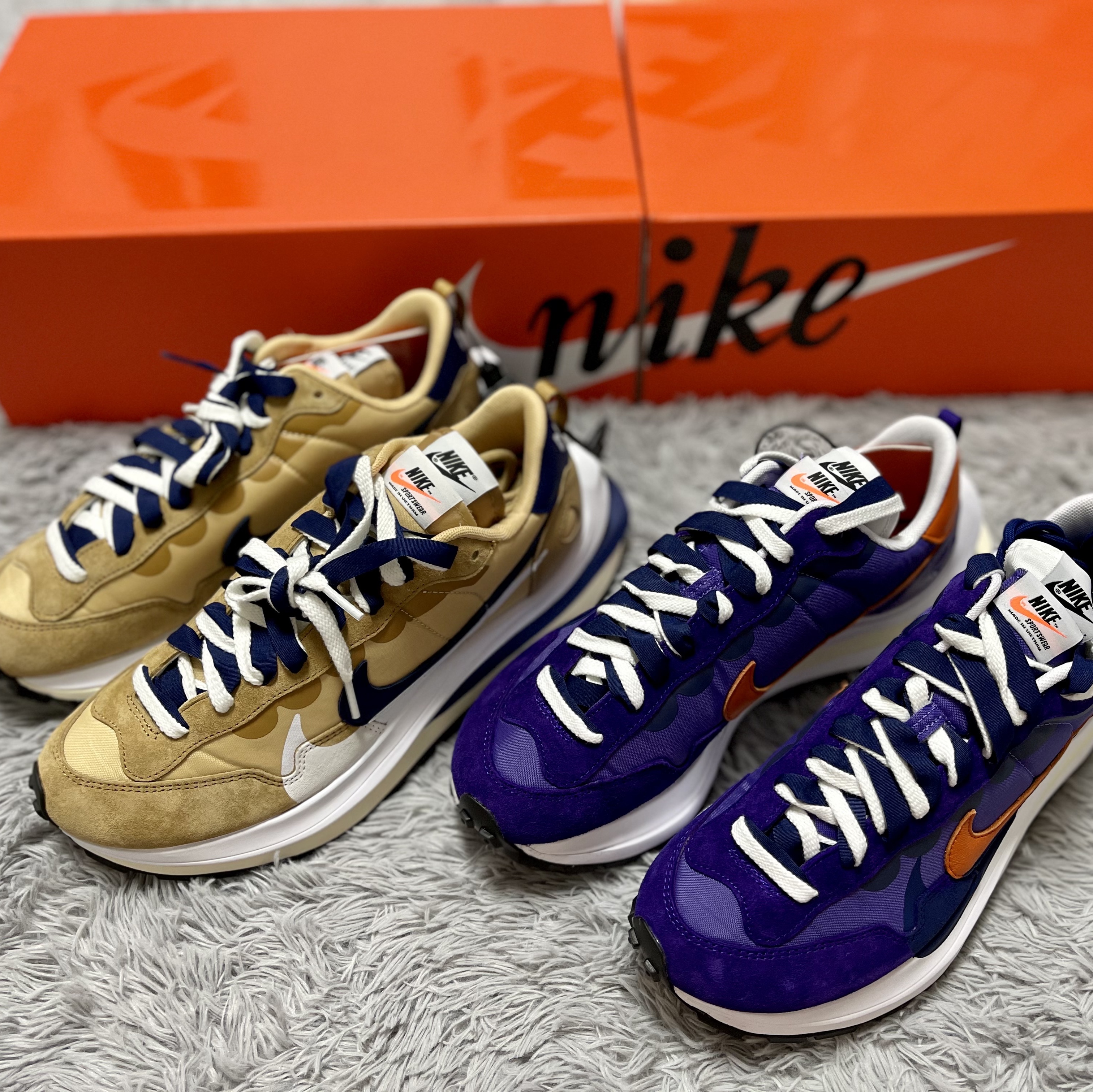 Nike x Sacai VaporWaffle Sesame and Blue Void, Nike x Sacai VaporWaffle Dark Iris 착용 스타일