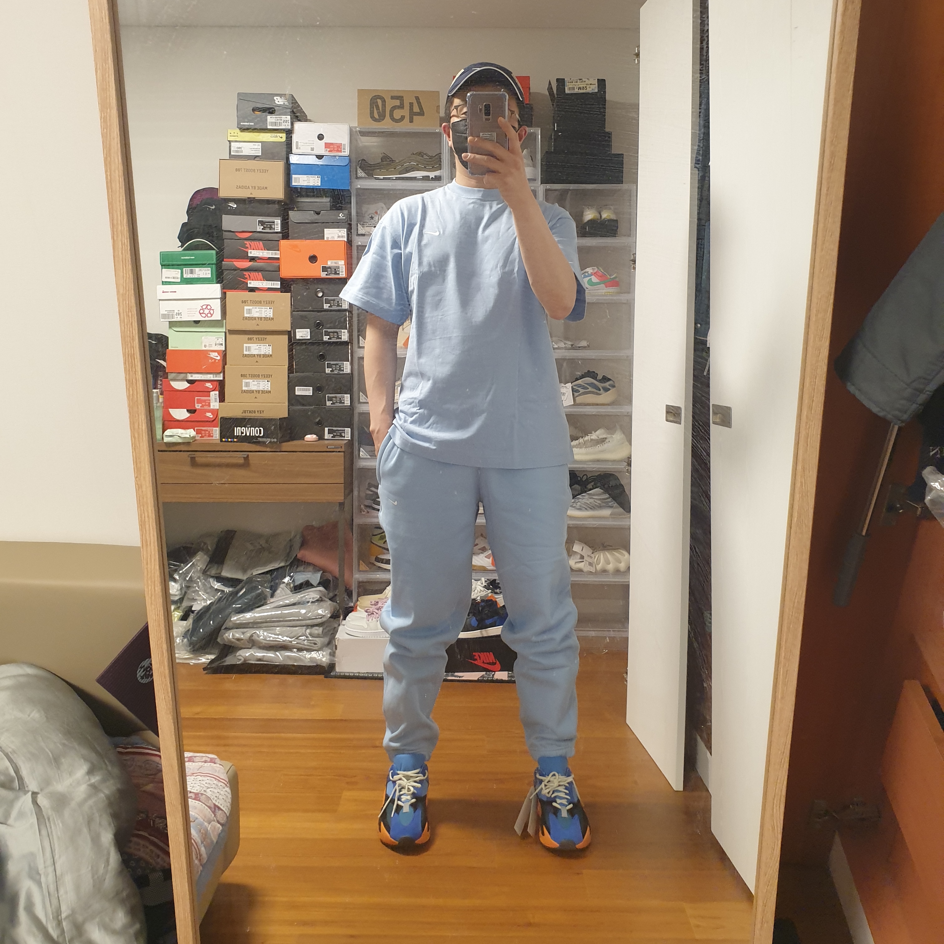 Nike NRG Solo Swoosh Fleece Pants Psychic Blue - US/EU, Nike NRG Solo Swoosh T-Shirt Psychic Blue - US/EU 착용 스타일 - 2